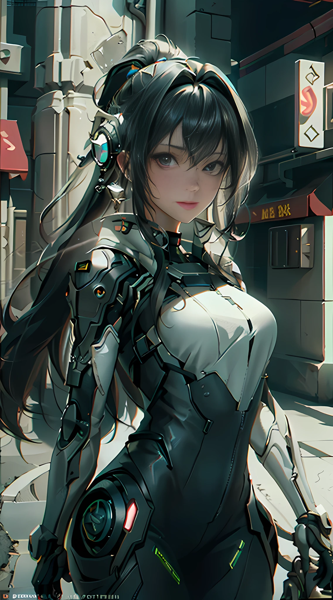 ((Best quality)), ((masterpiece)), (detailed:1.4), 3D, an image of a beautiful cyberpunk female,HDR (High Dynamic Range),Ray Tracing,NVIDIA RTX,Super-Resolution,Unreal 5,Subsurface scattering,PBR Texturing,Post-processing,Anisotropic Filtering,Depth-of-field,Maximum clarity and sharpness,Multi-layered textures,Albedo and Specular maps,Surface shading,Accurate simulation of light-material interaction,Perfect proportions,Octane Render,Two-tone lighting,Wide aperture,Low ISO,White balance,Rule of thirds,8K RAW,
