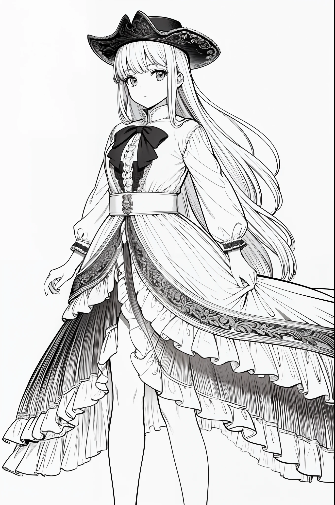 Masterpiece, best quality, (detailed background), high contrast, 1 girl, full body, cowboy shot, (white background: 1.5), clean lineart,