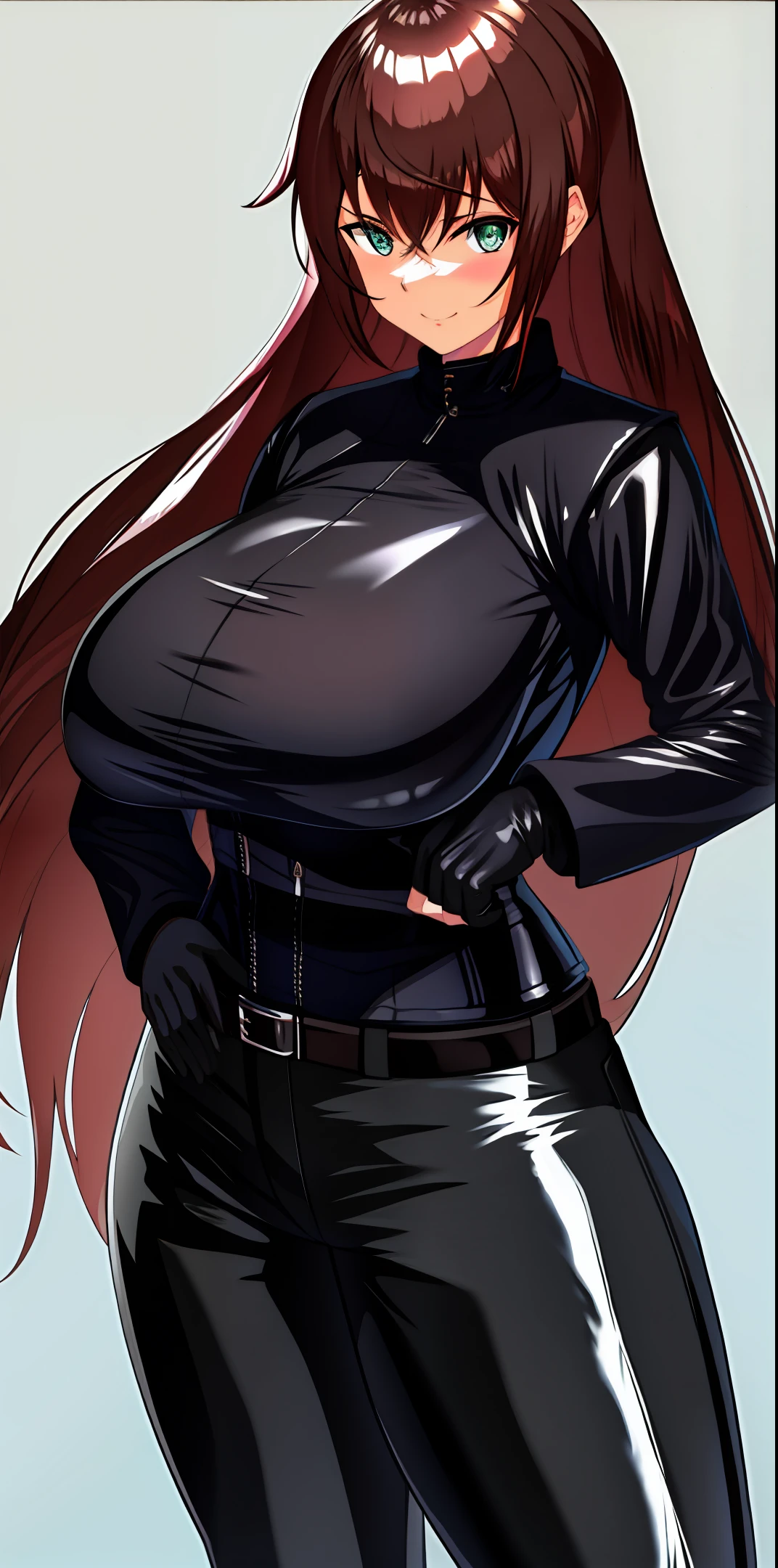 Women Black Riders Jacket Leather Pants Leather Boots Height 180cm Big Tits G Cup Boyish