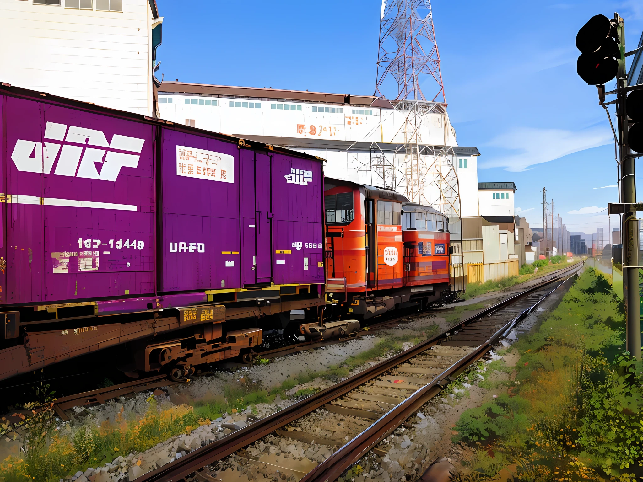 arafed train on the tracks with a building in the background, train, boxcar on the railroad, dsrl photo, rails, yard, portrait!!, dlsr photograph, cp2077, the photo shows a large, medium portrait, photo portrait, environmental shot, trains, wide portrait, portrait n - 9, portrait shot, train far