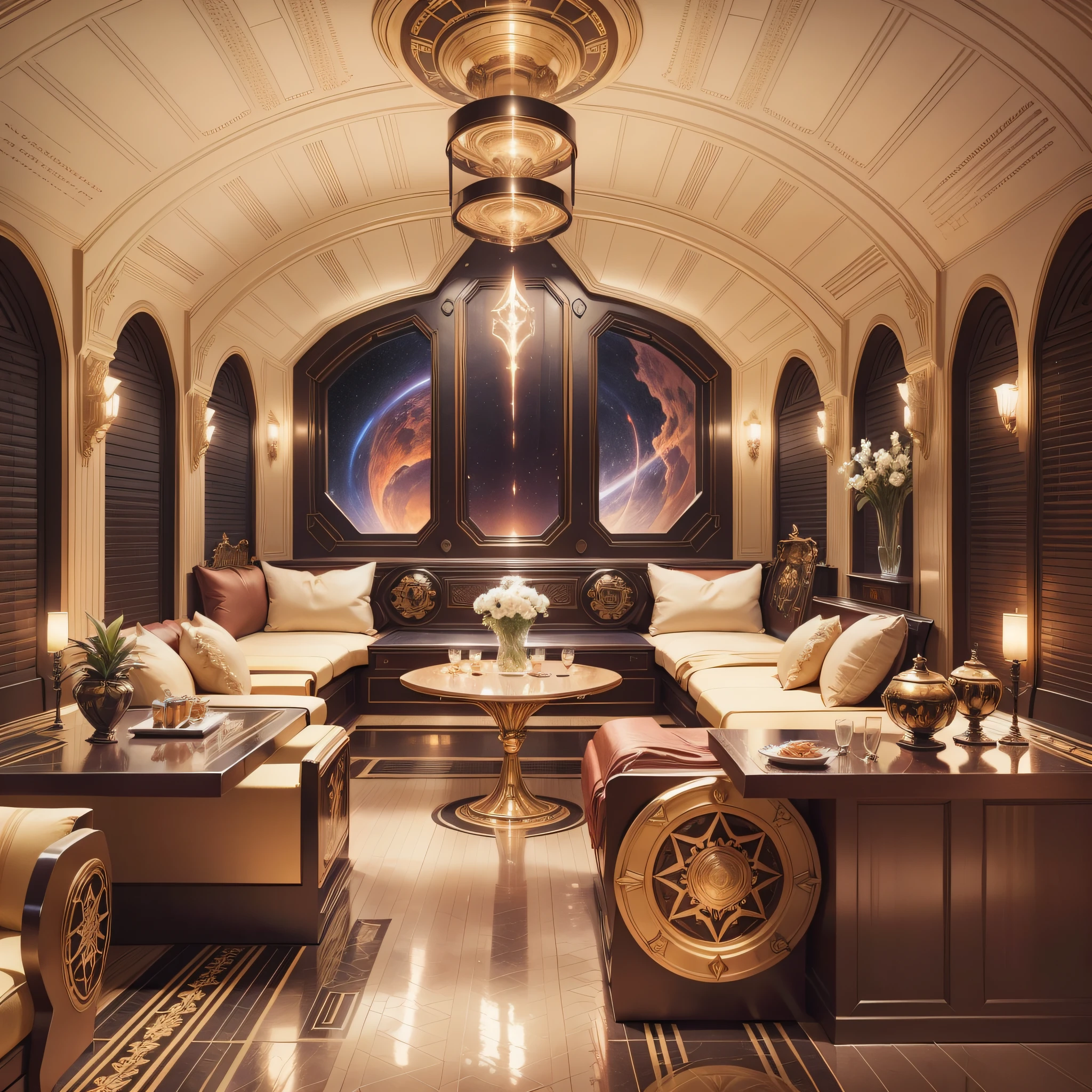 JC Leyendecker Space Station style Deep, Opulent, Intricate, Intricate and Detailed, Neon