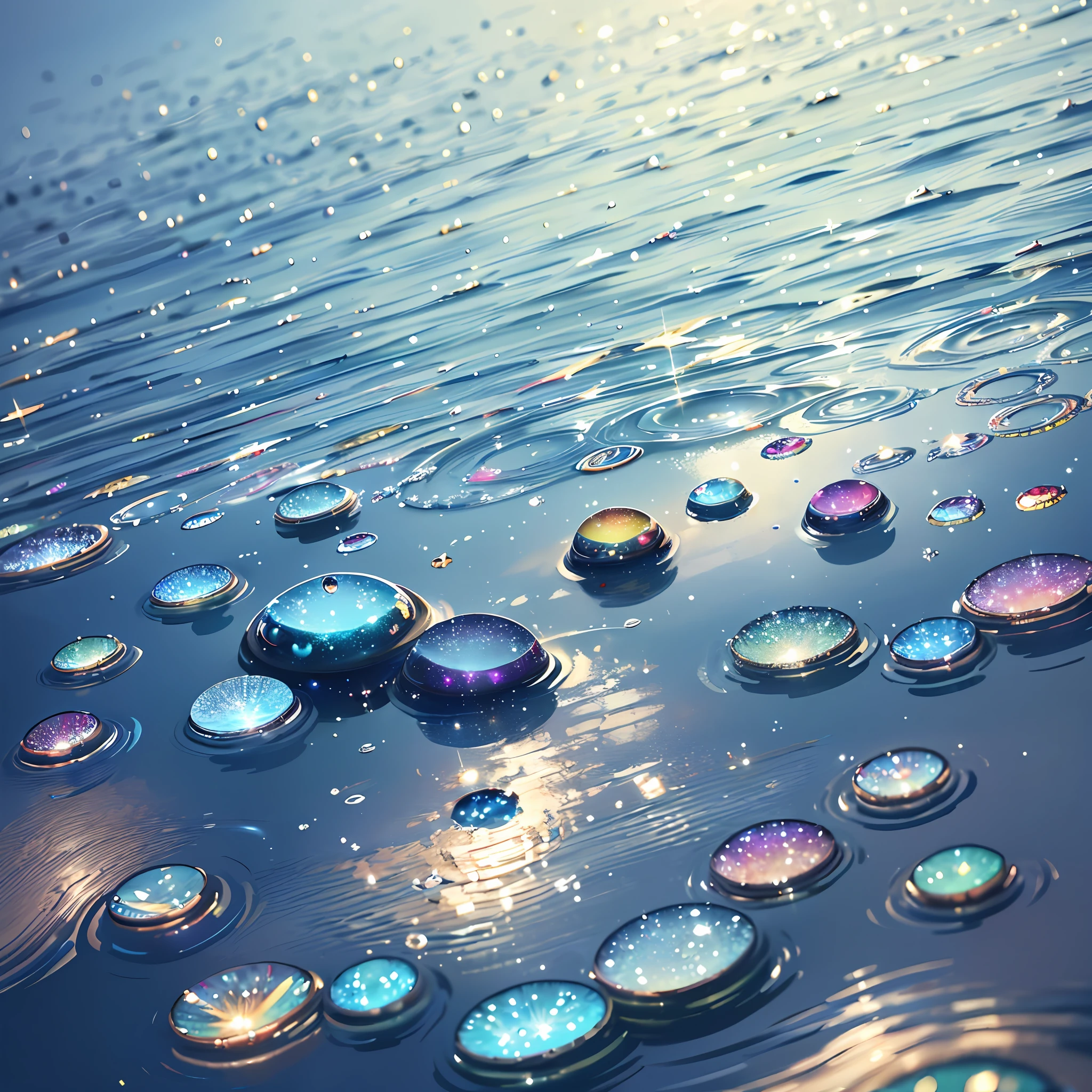 (masterpiece, highest quality, photorealistic, perfect, 8k, RAW, high resolution), water surface, glitter, drops, ripples,