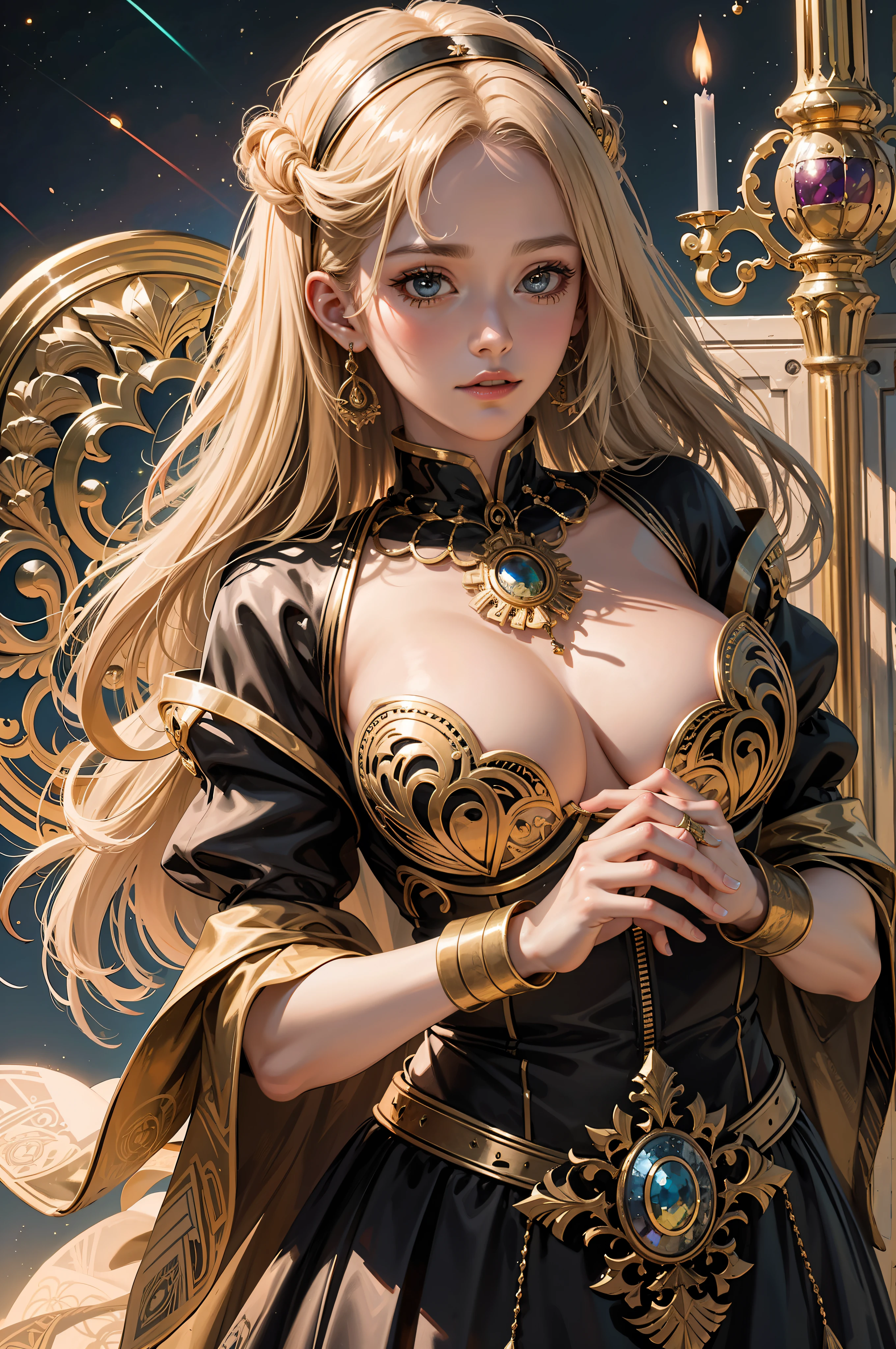 PerfectNwsjMajic,(masterpiece, top quality, best quality, official art, beautiful and aesthetic:1.2), (1girl), extreme detailed,colorful,highest detailed, official art, unity 8k wallpaper, ultra detailed, beautiful and aesthetic, beautiful, masterpiece, best quality, (zentangle, mandala, tangle, entangle) ,holy light,gold foil,gold leaf art,glitter drawing,