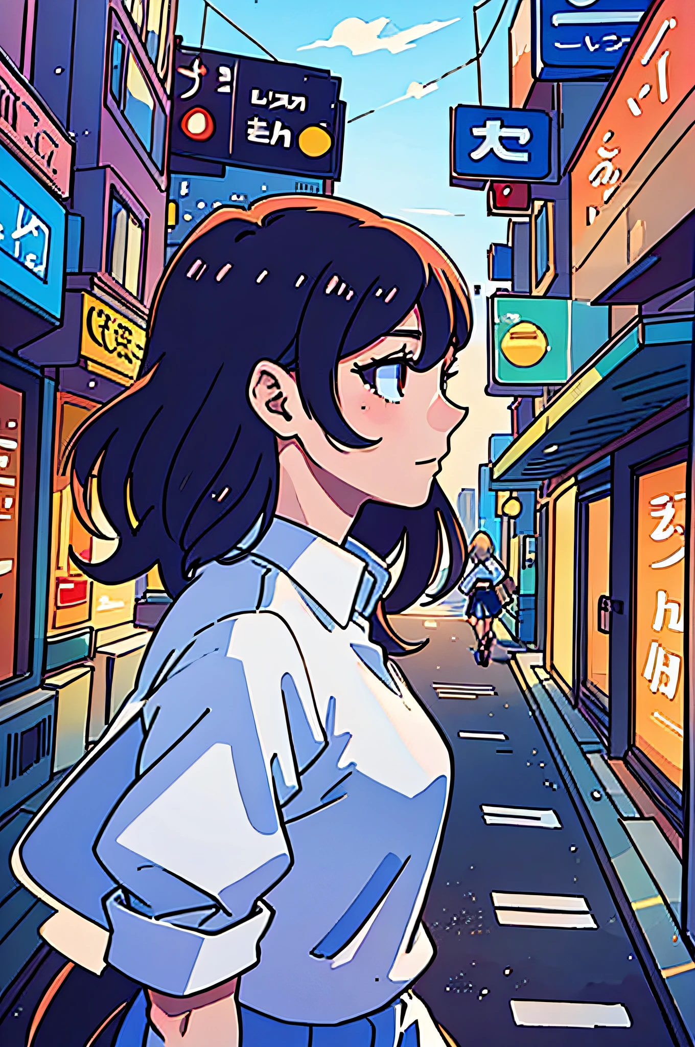 (best-quality:0.8),
(best-quality:0.8), perfect anime illustration, extreme closeup portrait of a pretty woman walking through the city