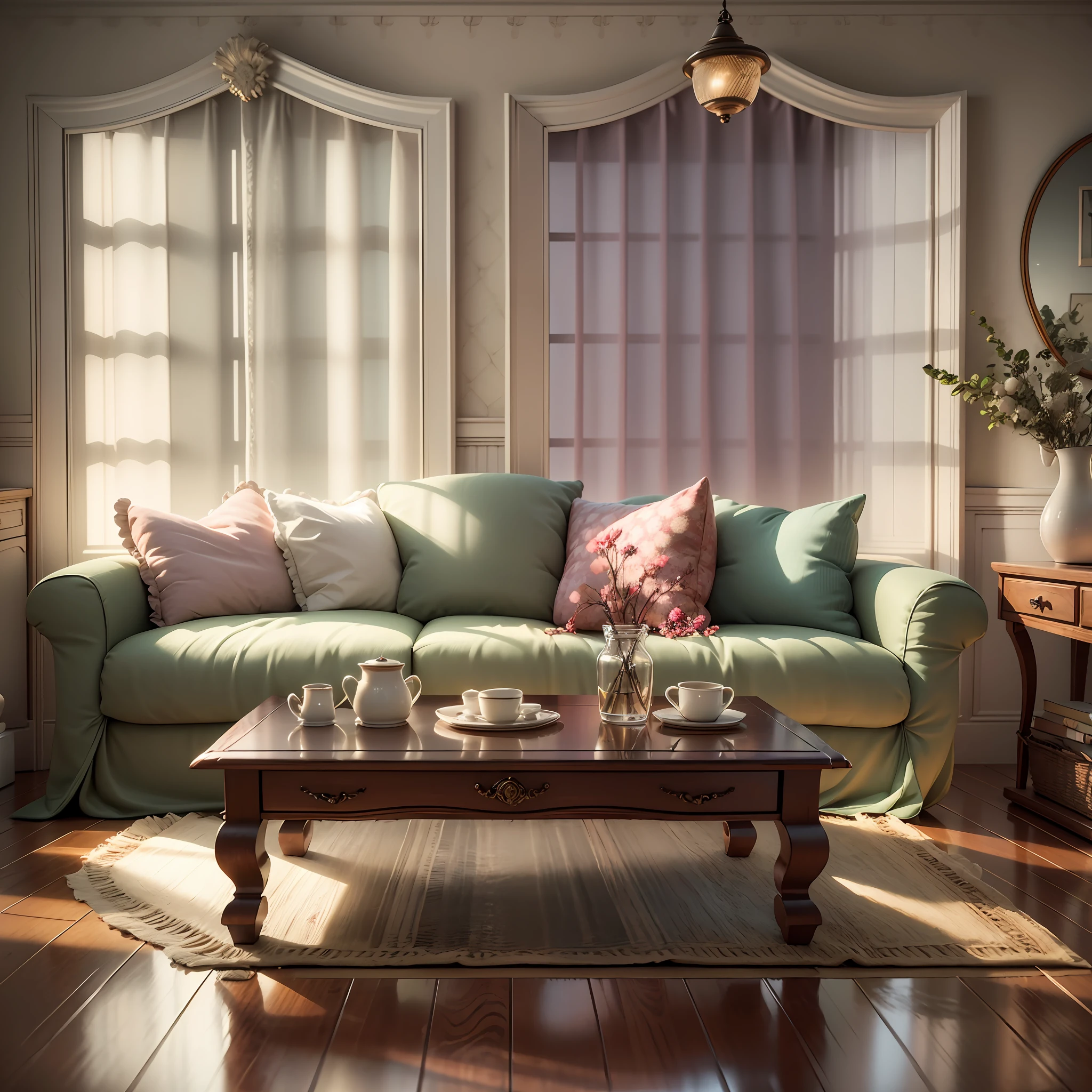 3d render of a vintage, cozy interior lighting, artstation, ultra detailed, cinematic, daz, hyper realistic, octane, A realistic dollhouse living room with furniture and window at night. Artwork table decoration with handmade realistic dollhouse, 3DMDT1 --auto --s2