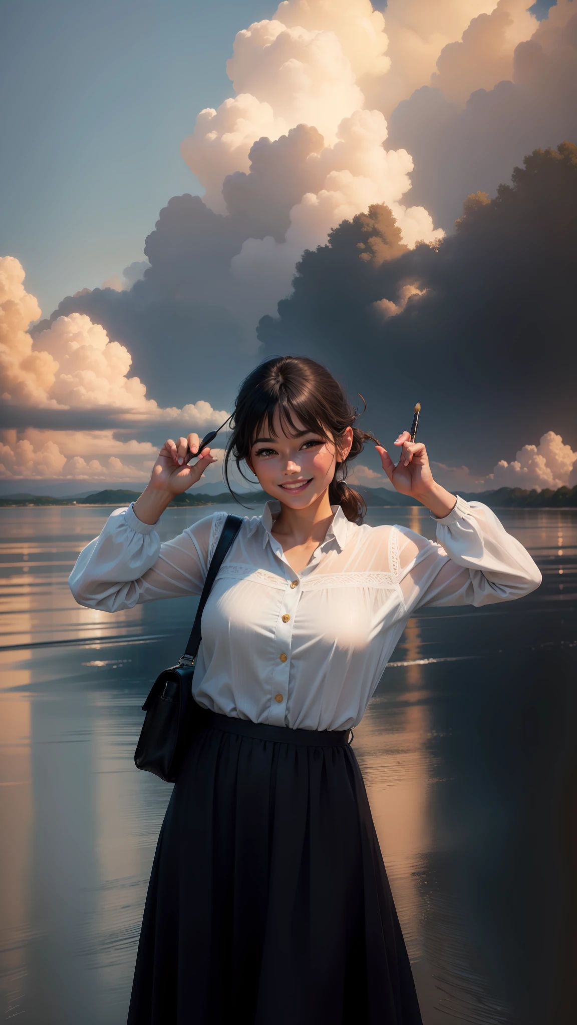 High quality, HD, brush strokes, calm, smile, beautiful woman --auto --s2