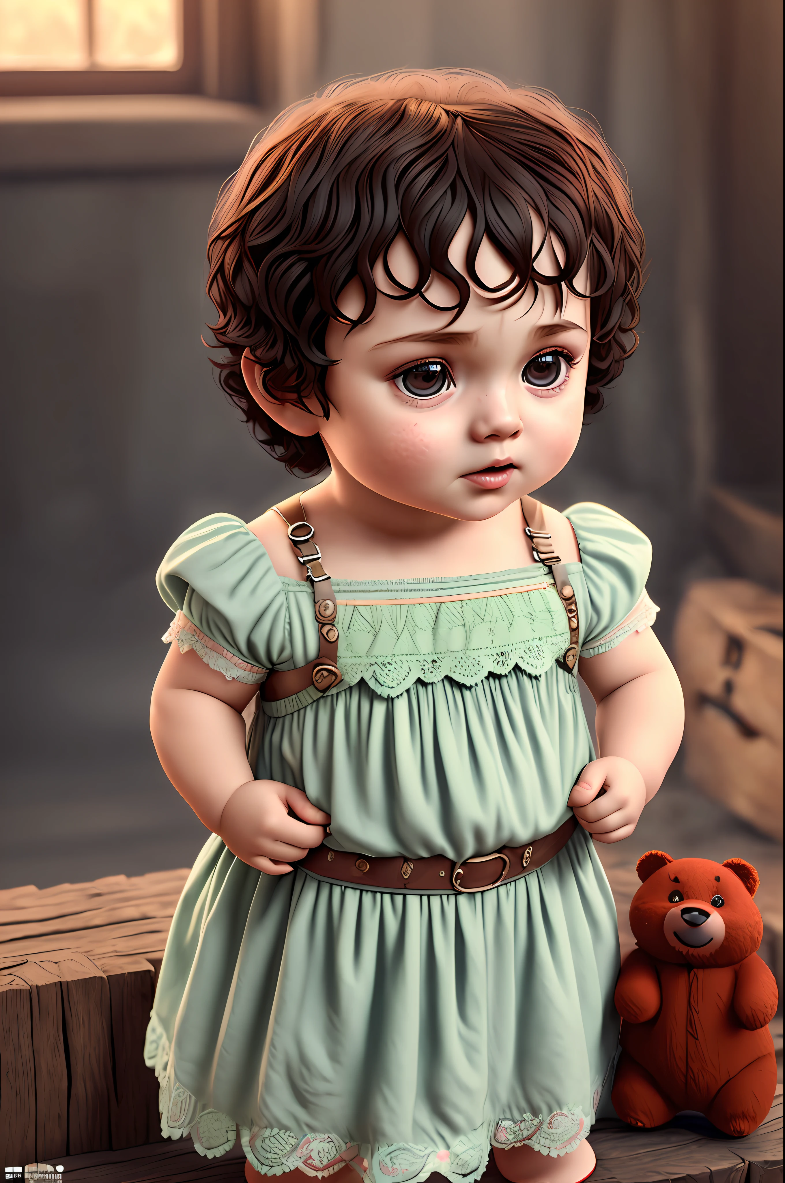 (CBZBB:1.25), cutest frodo baggins baby portrait illustration, artstation, CGI_Animation, girl, sexy, lingerie