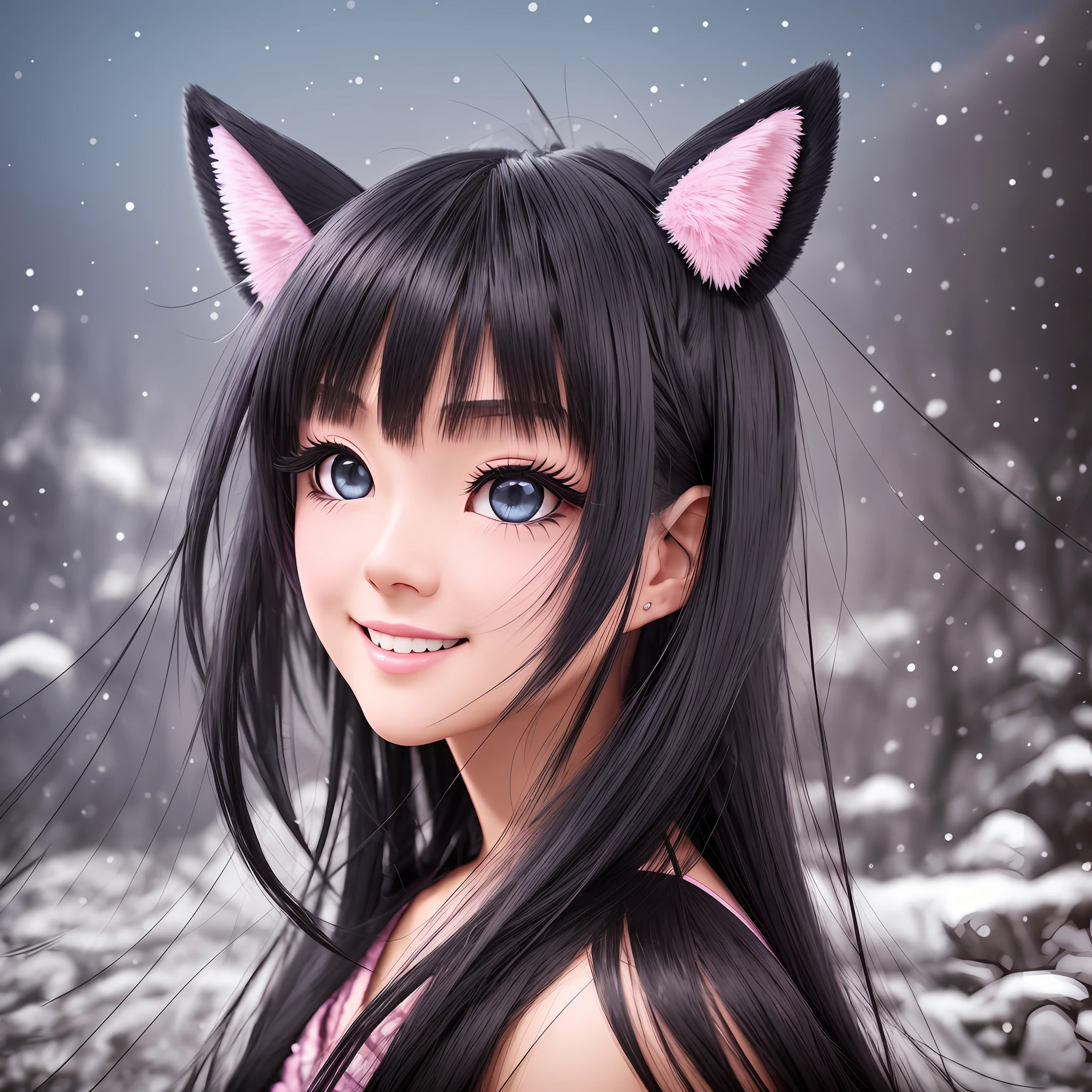 black hair, hair bobbles, wince, longeyelashes, solid circle eyes, fake animal ears, light smile, ear blush, fang, Surrealism, drop shadow, anaglyph, stereogram, tachi-e, pov, atmospheric perspective, 8k, super detail, ccurate, best quality --auto --s2