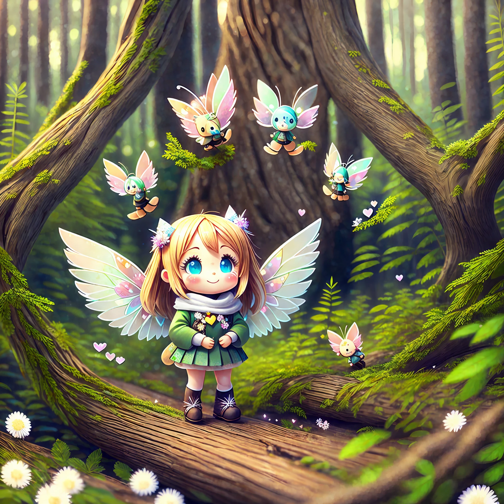Finnish forest, little fairy, smile, chibi, smile, fly, good friend, love, cute, heart, glitter --auto --s2