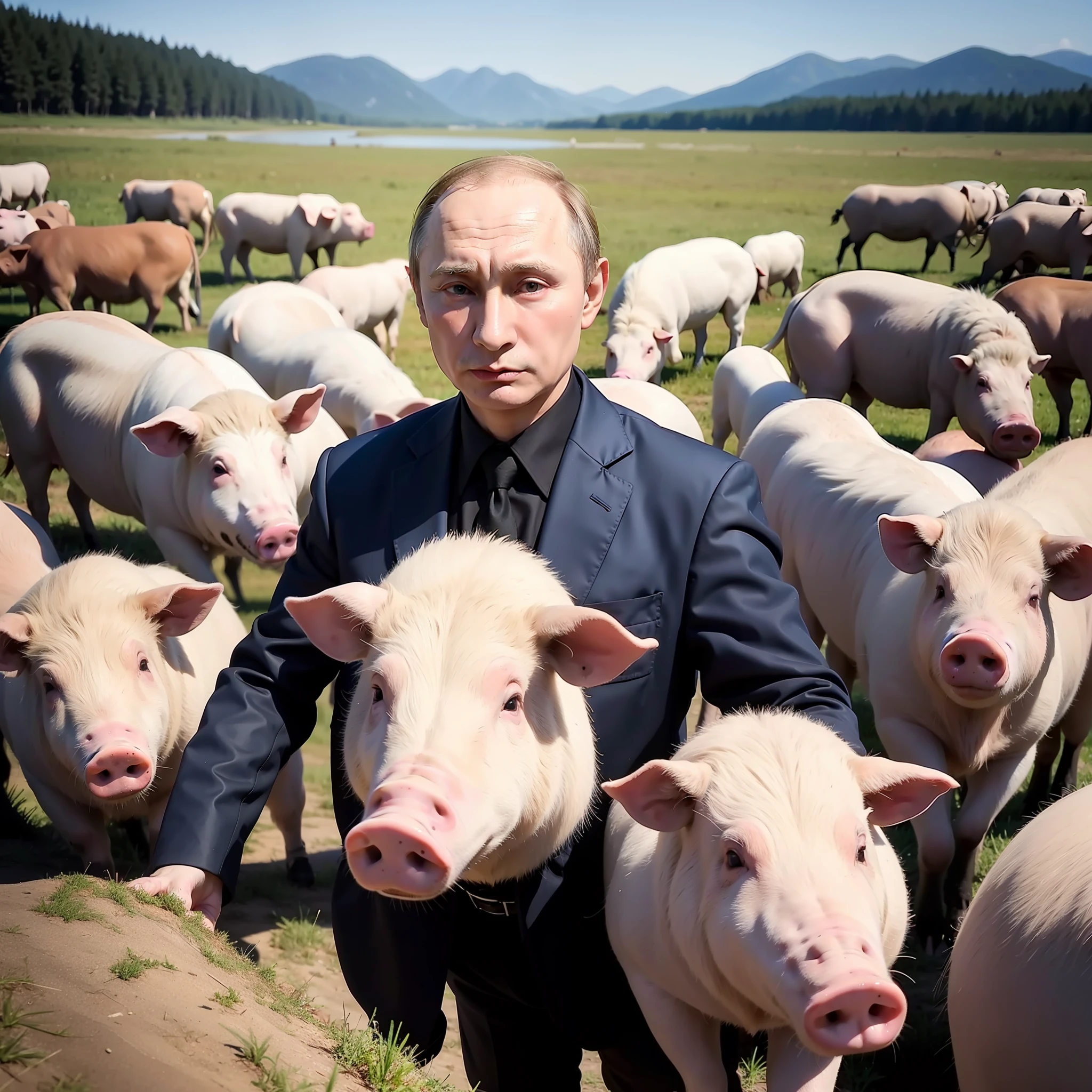 Vladimir Putin and a herd of pigs in human form