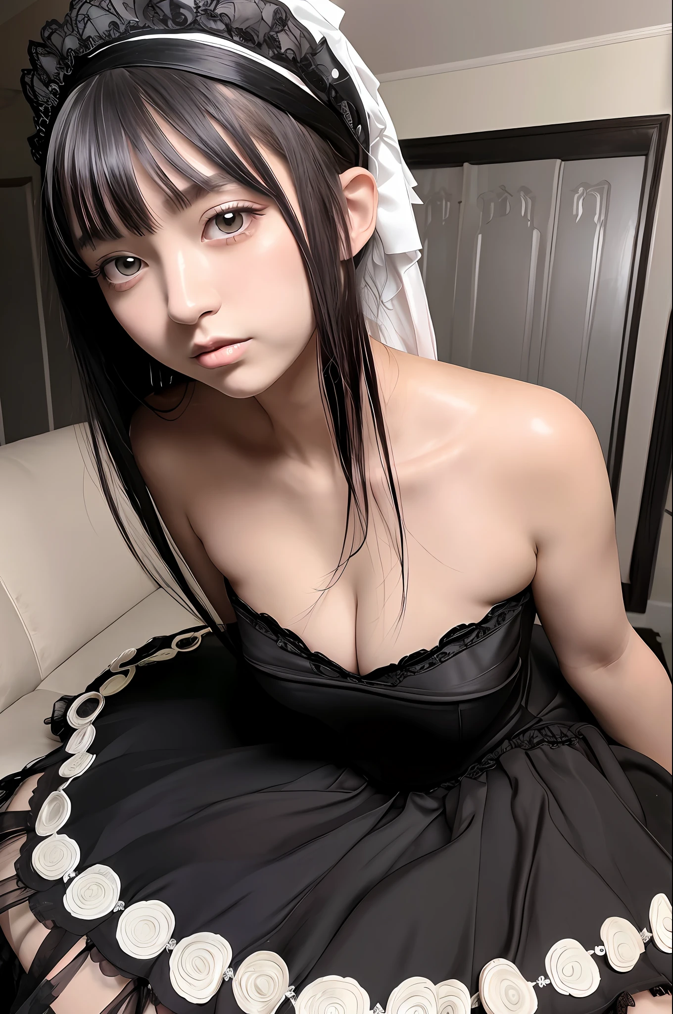 (masterpiece, highest quality, high resolution: 1.3), high definition RAW color photos, gravure photos,
Beautiful eyes, cute face, big eyes, (photorealistic: 1.3), (realistic face: 1.3), light on face, look at the viewer,
break
Masterpiece portrait, highly detailed, depth of field, (realistic lighting: 1.3), solo,
gothic ta fashion, gothic loliress, headdress, sofa, pose,
break
big,
Black Hair, Medium Hair, Twin Tails, Dull Bangs, Black Eyes, Closed Mouth, Long Eyelashes, Shiny Skin, Shiny Hair, Petite, Thin Waist, Slender, Model,