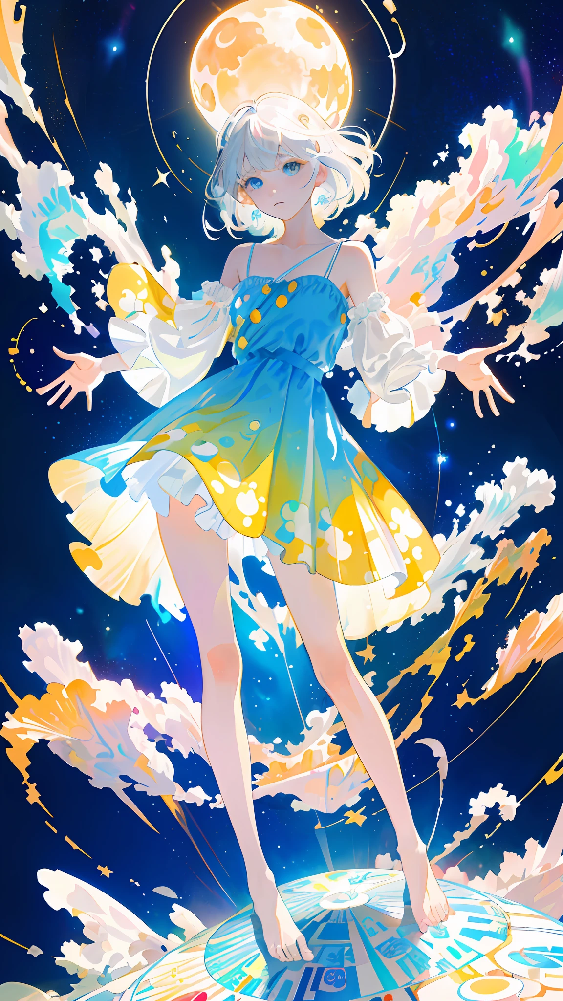 (best quality,4k,8k,highres,masterpiece:1.2),ultra-detailed,(realistic,photorealistic,photo-realistic:1.37),character design,fullbody,kawaii,design,fashion,sky blue and lime green color palette,adorable,characters,dark skin,miniskirt,fluffy sweater,lace stockings,platform sneakers,cute room,cosy environment,soft lighting,vibrant colors,Waifu style,expressive eyes,long eyelashes, playfulness, innocence, confident, happy, dynamic pose, standing, surrounded by floating pastel-colored hearts, surrounded by glittering stars, holding a plushie, surrounded by flowers, dreamlike background, sun rays breaking through the clouds, touch of magic, hand-drawn style, neat lines, clean and smooth shading, details on clothing and accessories, attention to facial expressions and body language, emphasis on cute and charming features, lively and energetic vibe.