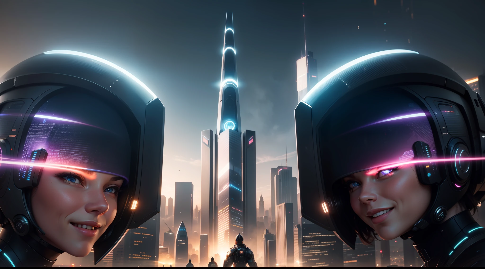 in beautiful futuristic cityscape, closeup of people smiling and engaging in various activities, vibrant, photorealistic, realistic, dramatic, cinematic lighting, sharp focus, 8k