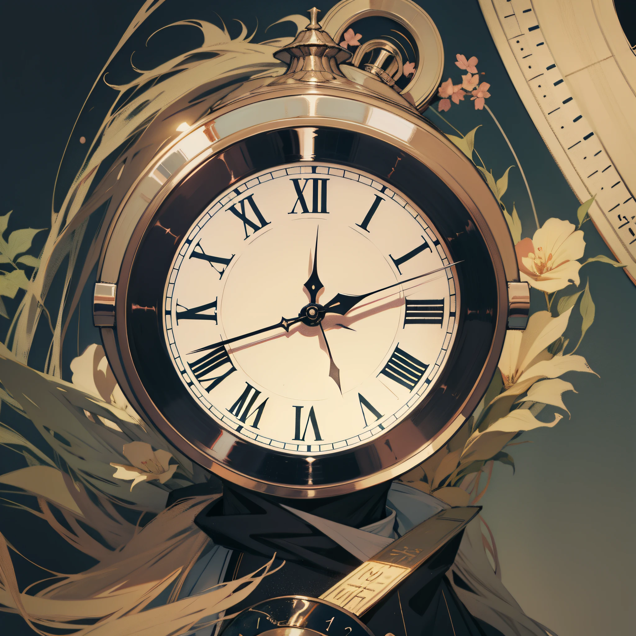 Clock, pointing to twelve, night,