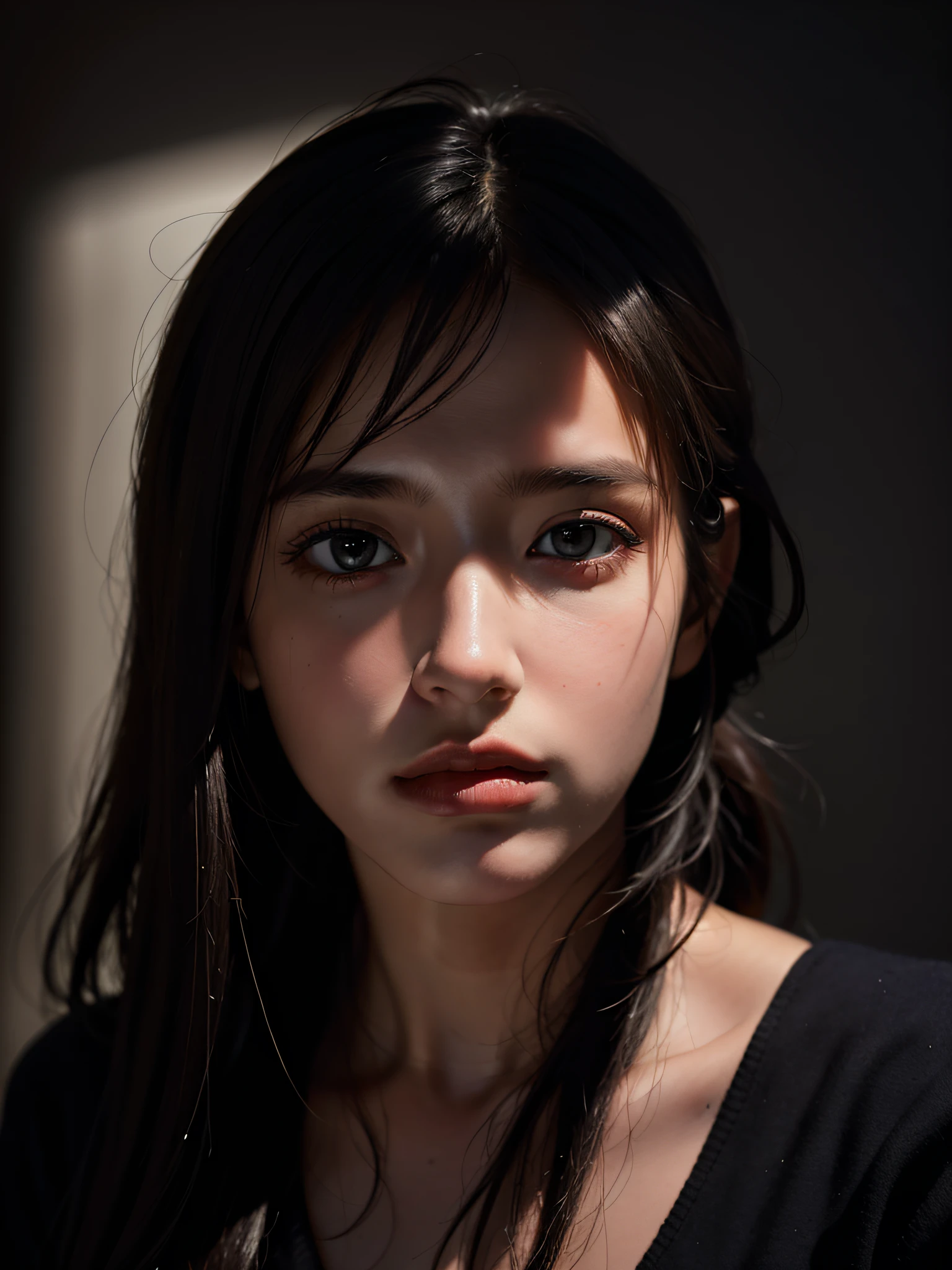 Best quality, masterpiece, ultra high res, (photorealistic:1.4), raw photo, 1girl, in the dark, deep shadow, low key, cold light