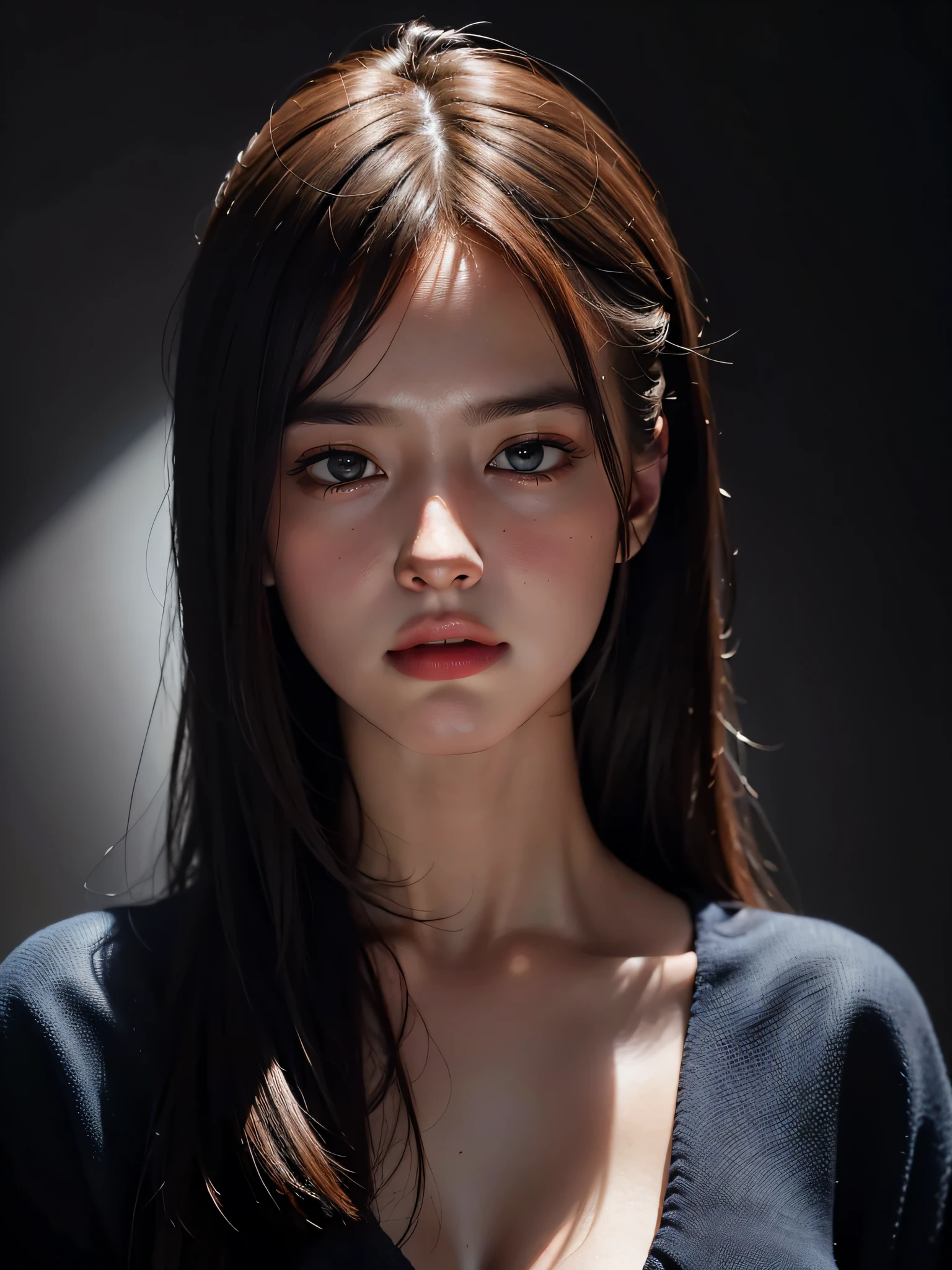 Best quality, masterpiece, ultra high res, (photorealistic:1.4), raw photo, 1girl, in the dark, deep shadow, low key, cold light
