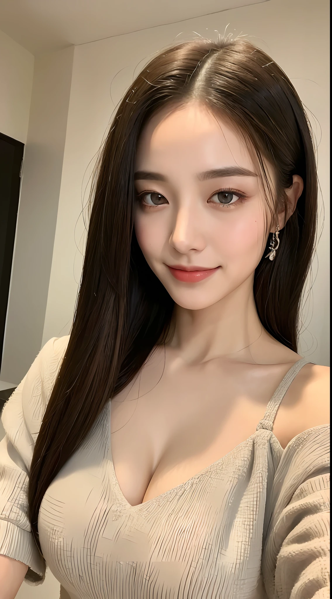 ((Best Quality, 8K, Masterpiece: 1.3)), 1girl, Slim Abs Beauty: 1.3, (Hairstyle Casual, Big Breasts: 1.2), Dress: 1.1, Super Fine Face, Delicate Eyes, Double Eyelids, Smile, Home