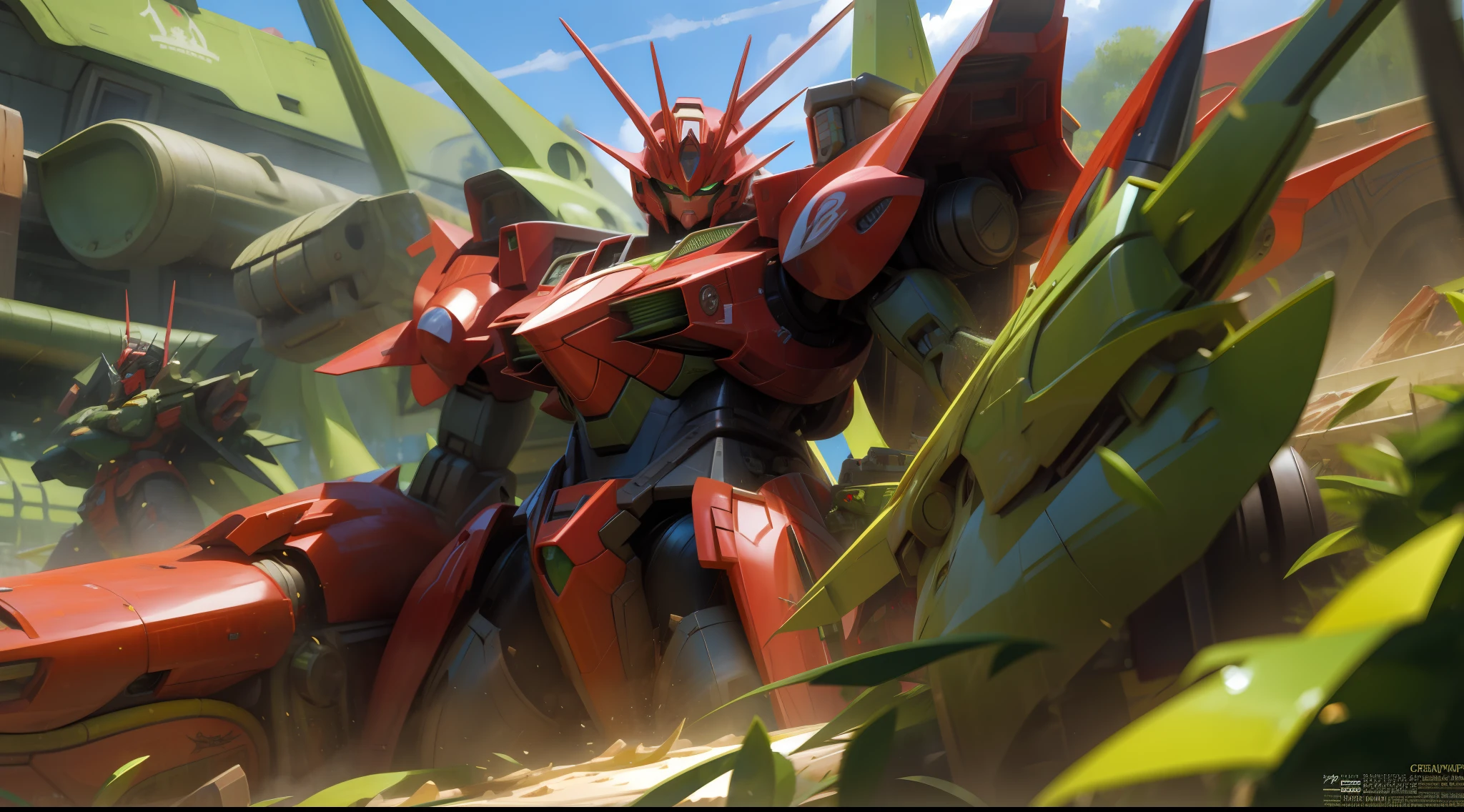 green and red, a gurren laggan mecha war in the cosmo