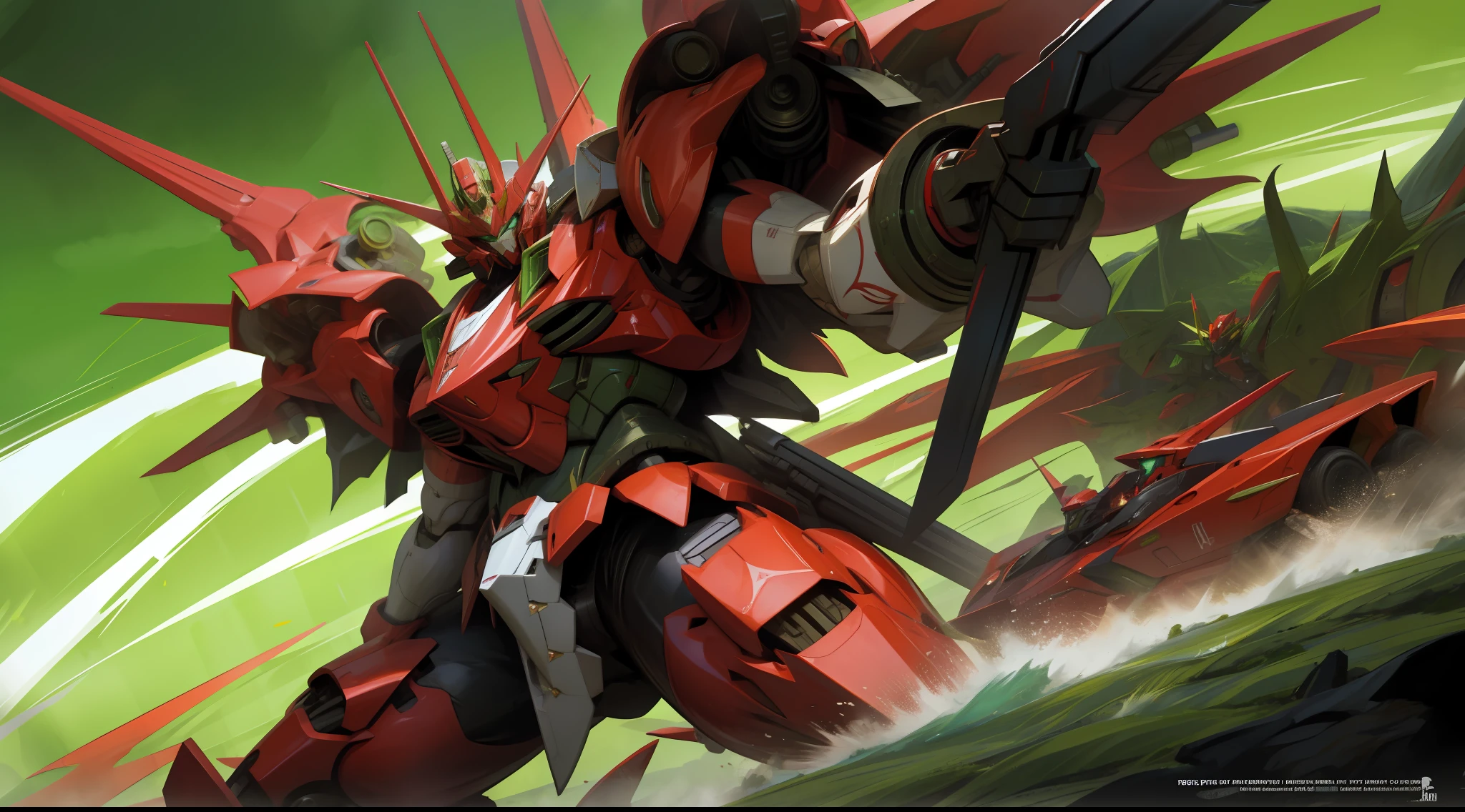 green and red, a gurren laggan mecha war in the cosmo