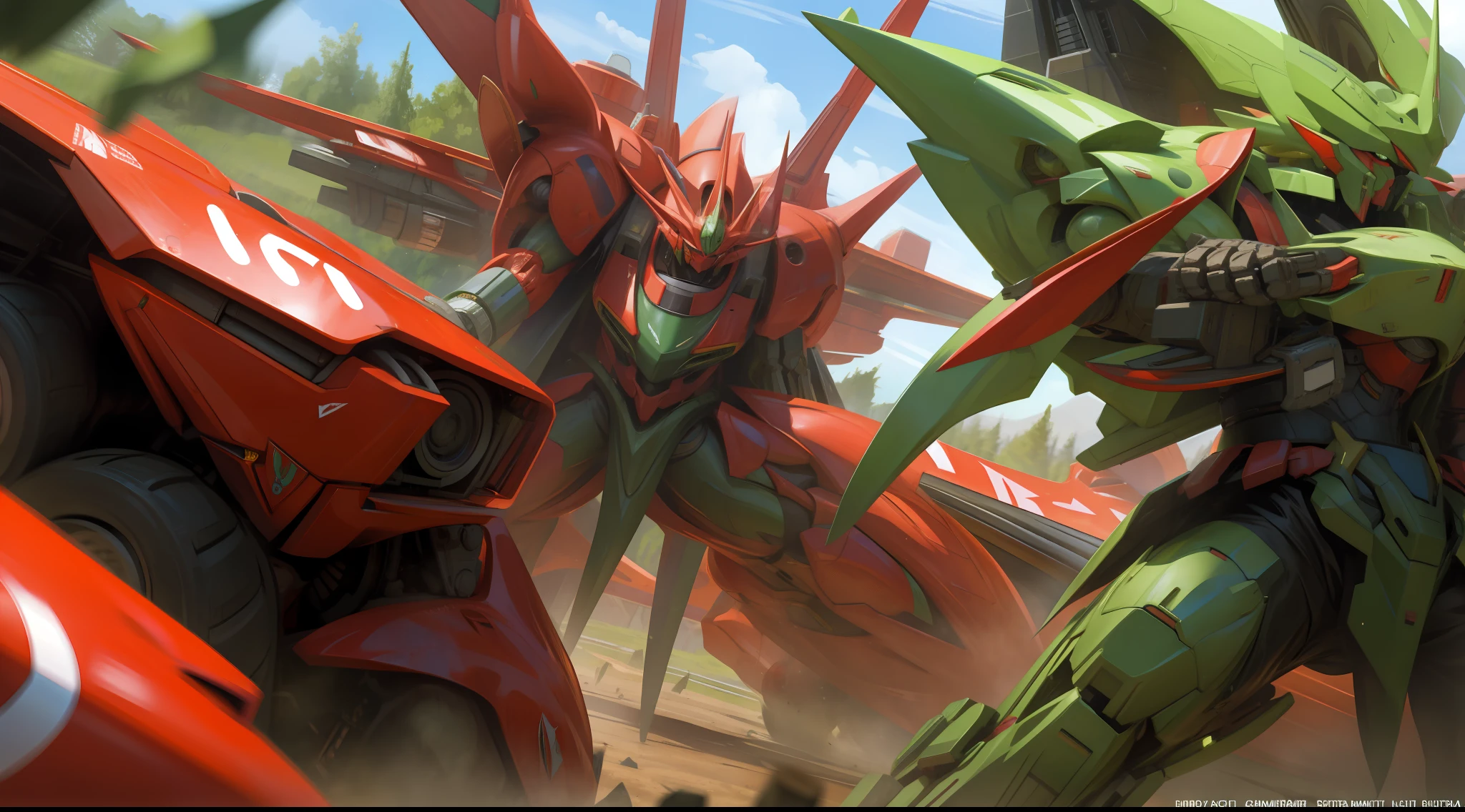 green and red, a gurren laggan mecha war in the cosmo