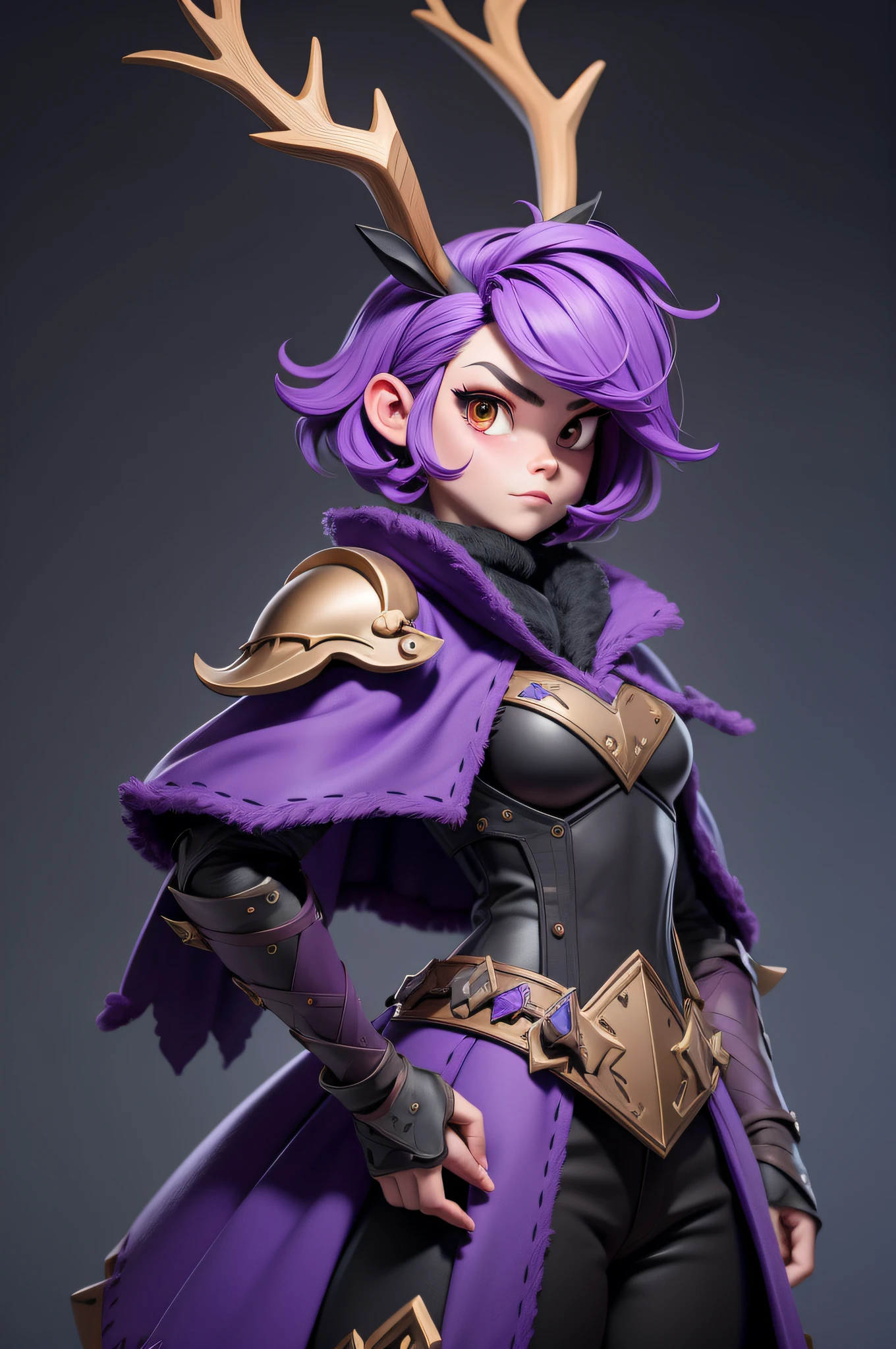 Knight Jackalope, short purple hair, jackalope antlers, dark armor(masterpiece, best quality)
