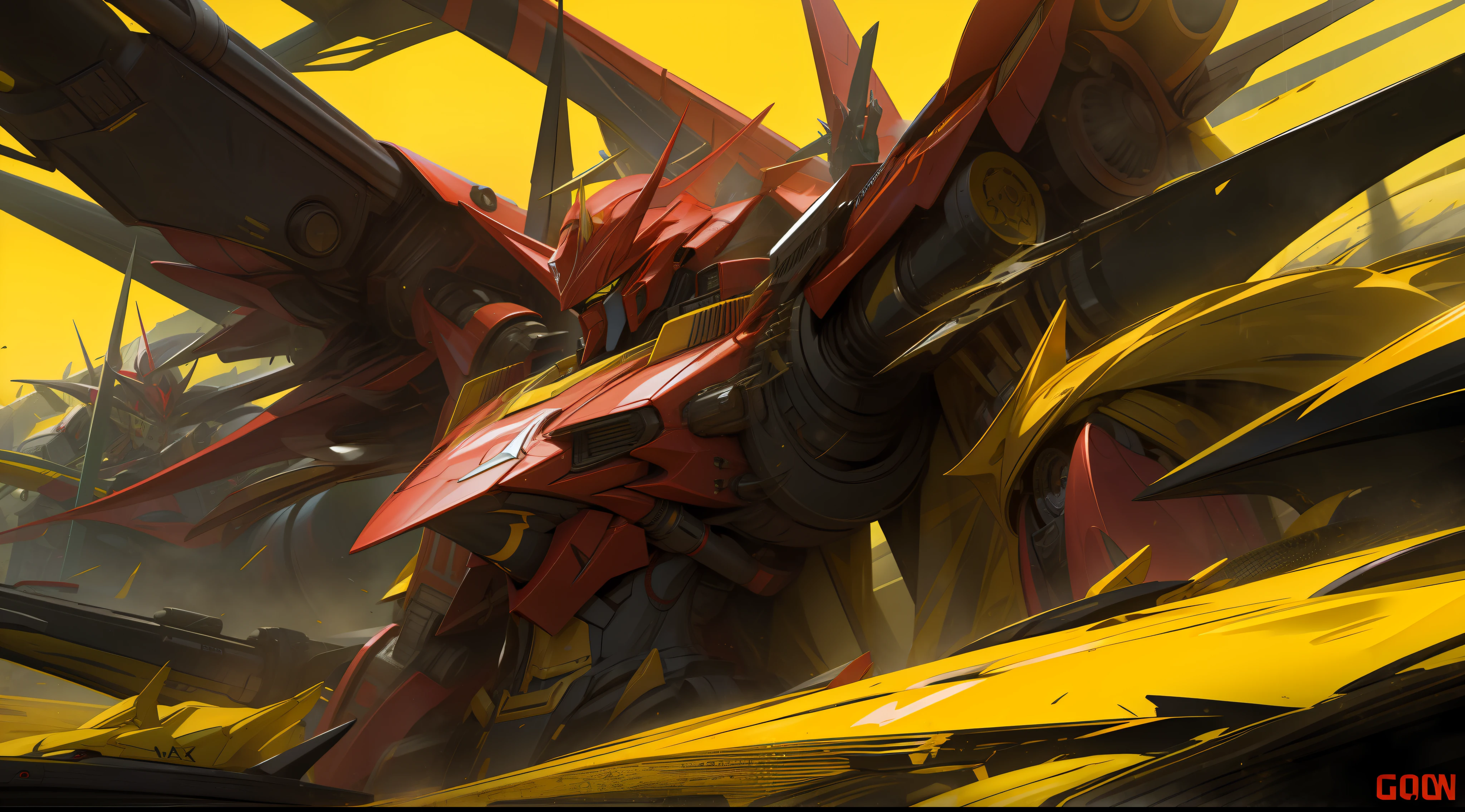 black and yellow, a gurren laggan mecha war in the cosmo