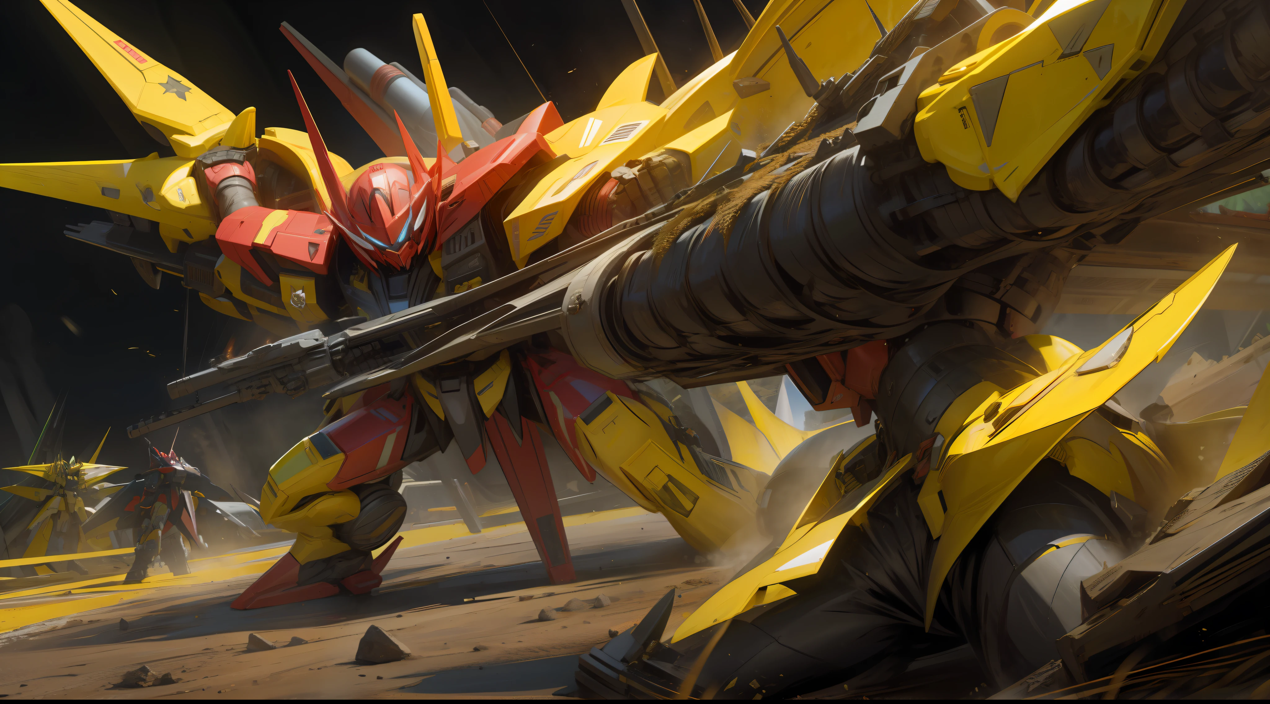 black and yellow, a gurren laggan mecha war in the cosmo