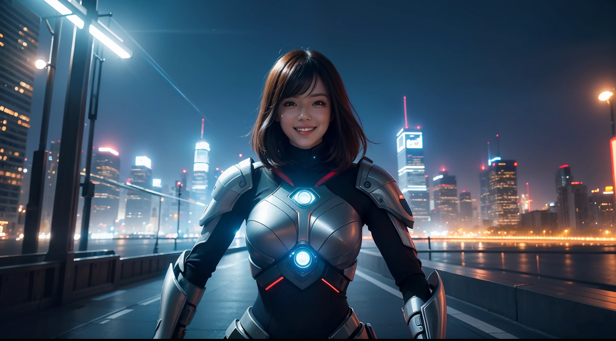 in beautiful futuristic cityscape, people smiling and playing, vibrant, photorealistic, realistic, dramatic, cinematic lighting, sharp focus, 8k