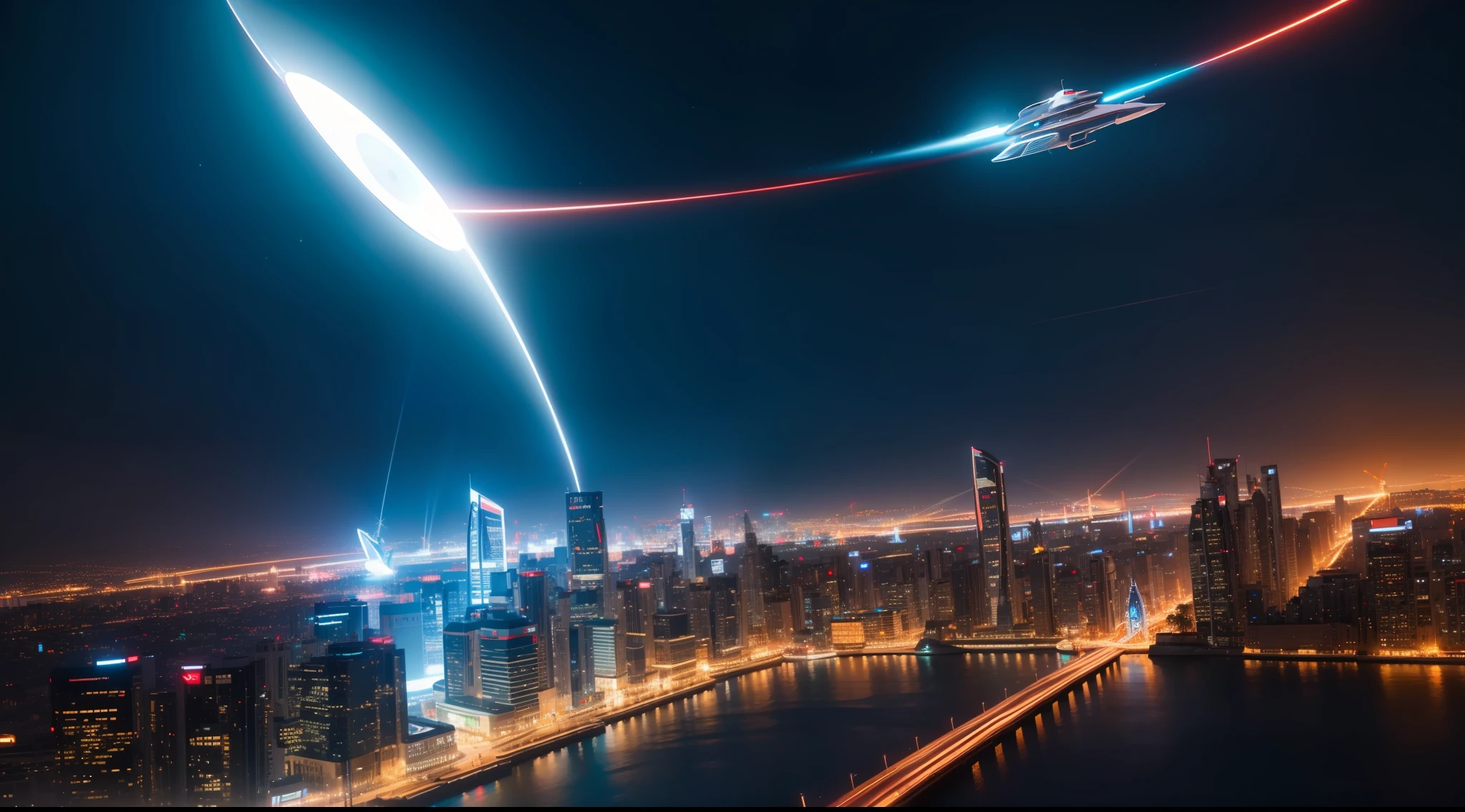 in beautiful futuristic cityscape, people smiling and playing, vibrant, photorealistic, realistic, dramatic, cinematic lighting, sharp focus, 8k