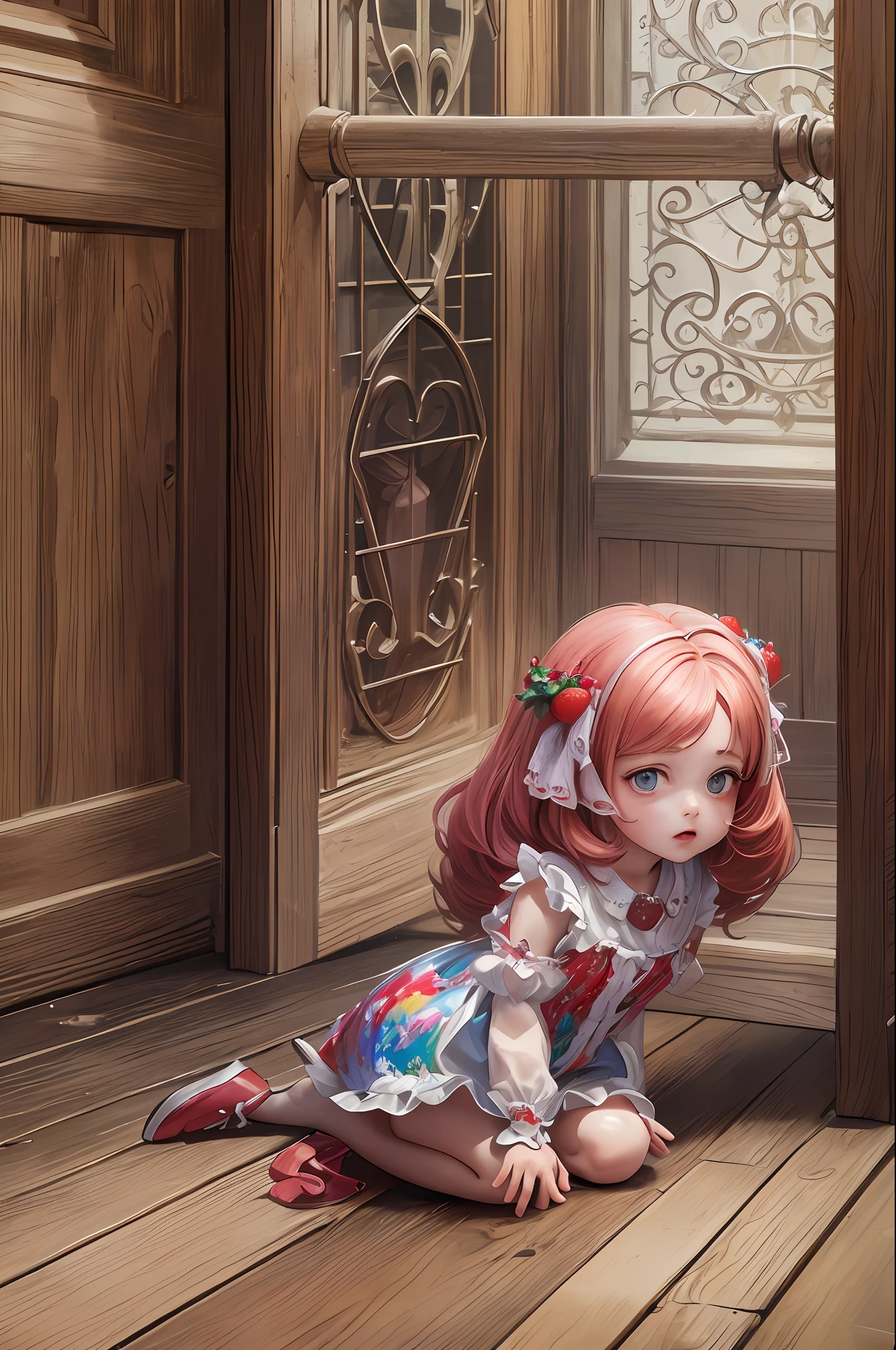 ( Absurd , High quality , ultra detailed, masterpiece, concept art, smooth, highly detailed artwork, hyper realistic painting ) , , strawberry shortcake character, cute , whole body , Romantic , Vivid