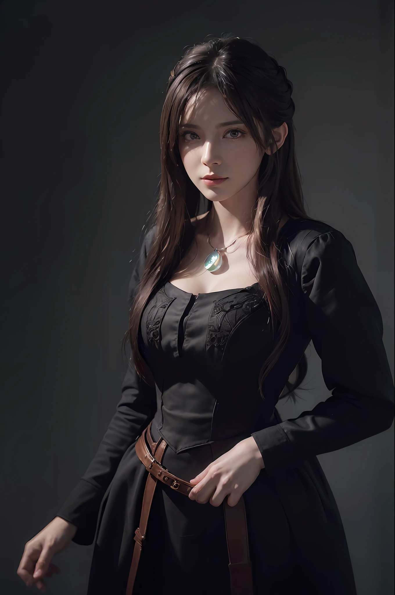 (front focus), (in the dark:1.6), Hyperrealist portrait of female by david hockney and alphonse mucha, fantasy art, photo realistic, dynamic lighting, artstation, poster, volumetric lighting, very detailed faces, 4 k, award winning, 1girl, in the dark, deep shadow, low key, cowboy shot, (official clothing:1.4), long hair, white hair