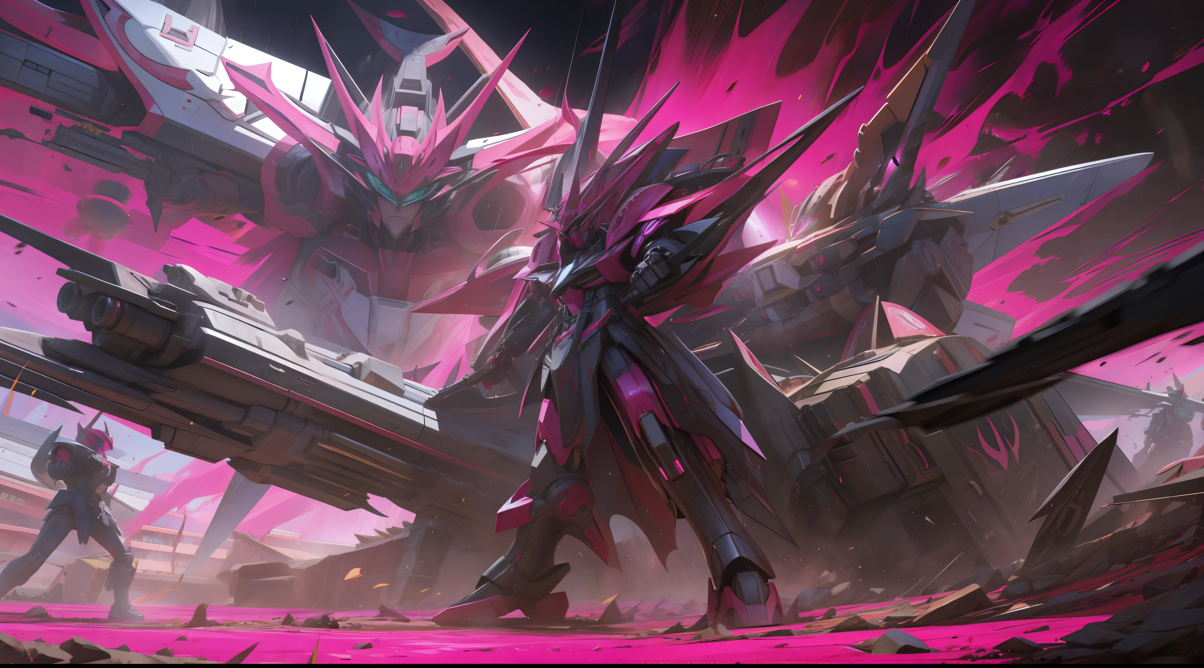 black and pink, a gurren laggan mecha war in the cosmo