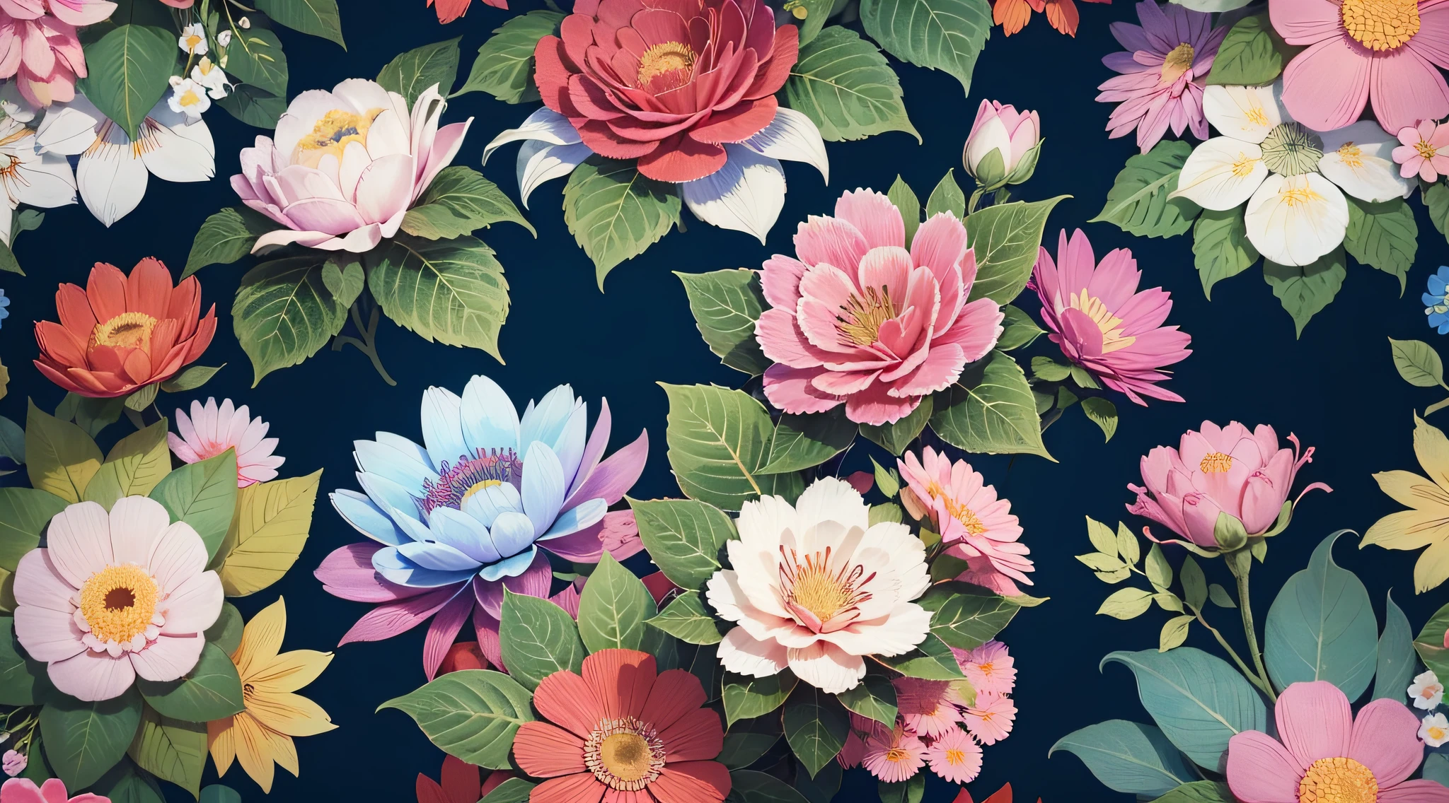 Colorful floral print fabric close-up on white background, fresh, manga style, leaves, brush strokes, colorful flowers, textile print, floral pattern, colorful flowers, floral embroidery, gorgeous flowers, floral motives, flowers, high detail, ultra hd, high detail, color gamut painting, color gamut painting, anime style, best quality, UHD, best quality, high detail --auto --s2