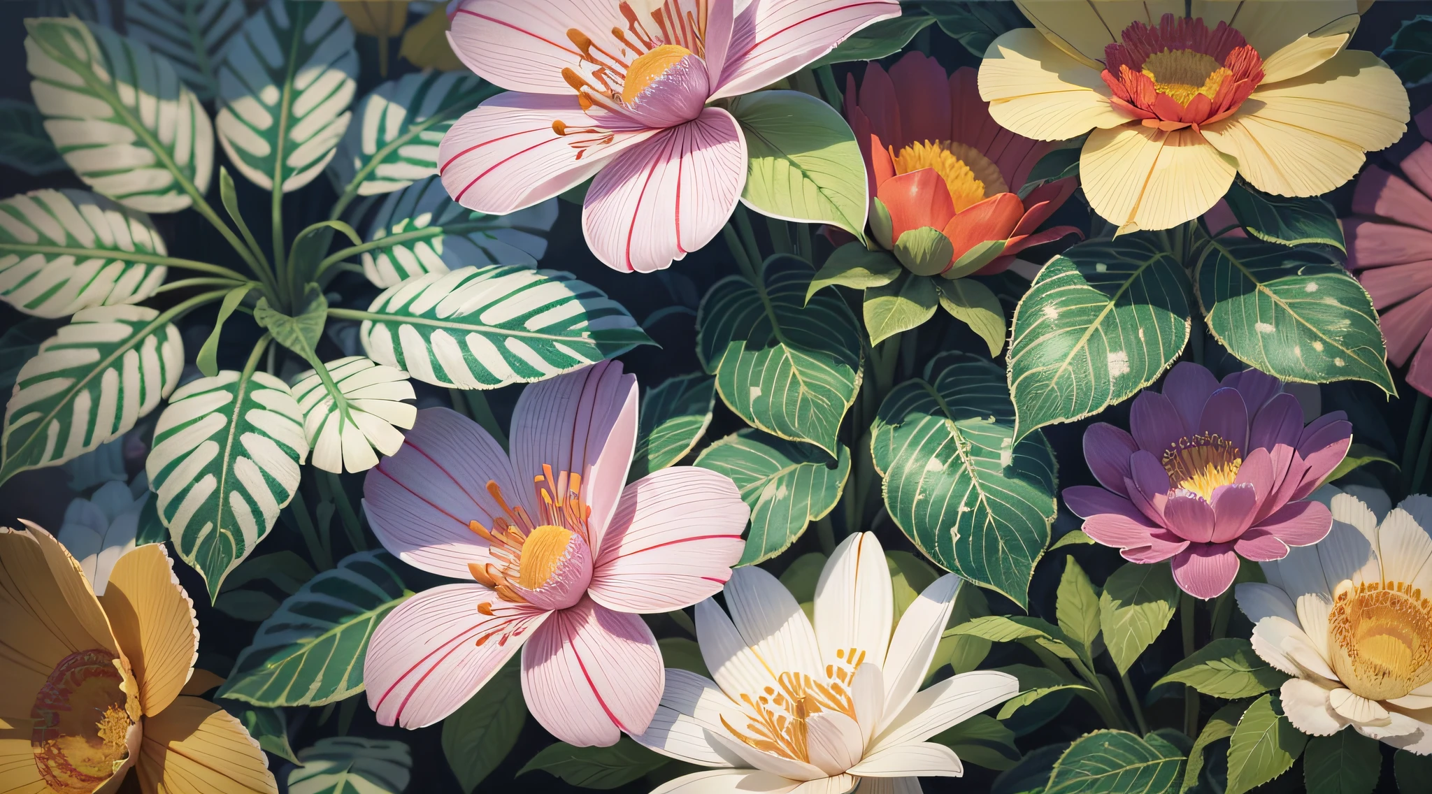 Colorful floral print fabric close-up on white background, fresh, manga style, leaves, brush strokes, colorful flowers, textile print, floral pattern, colorful flowers, floral embroidery, gorgeous flowers, floral motives, flowers, high detail, ultra hd, high detail, color gamut painting, color gamut painting, anime style, best quality, UHD, best quality, high detail --auto --s2
