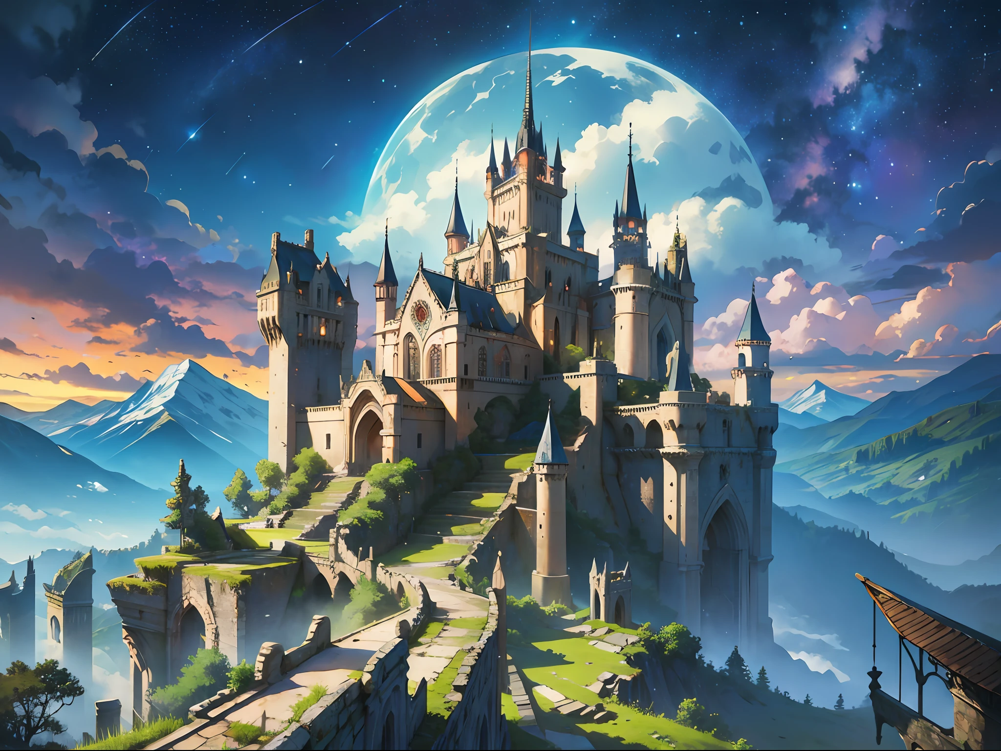 Fantasy, nature, ruins, mountains, stars, castles --auto --s2