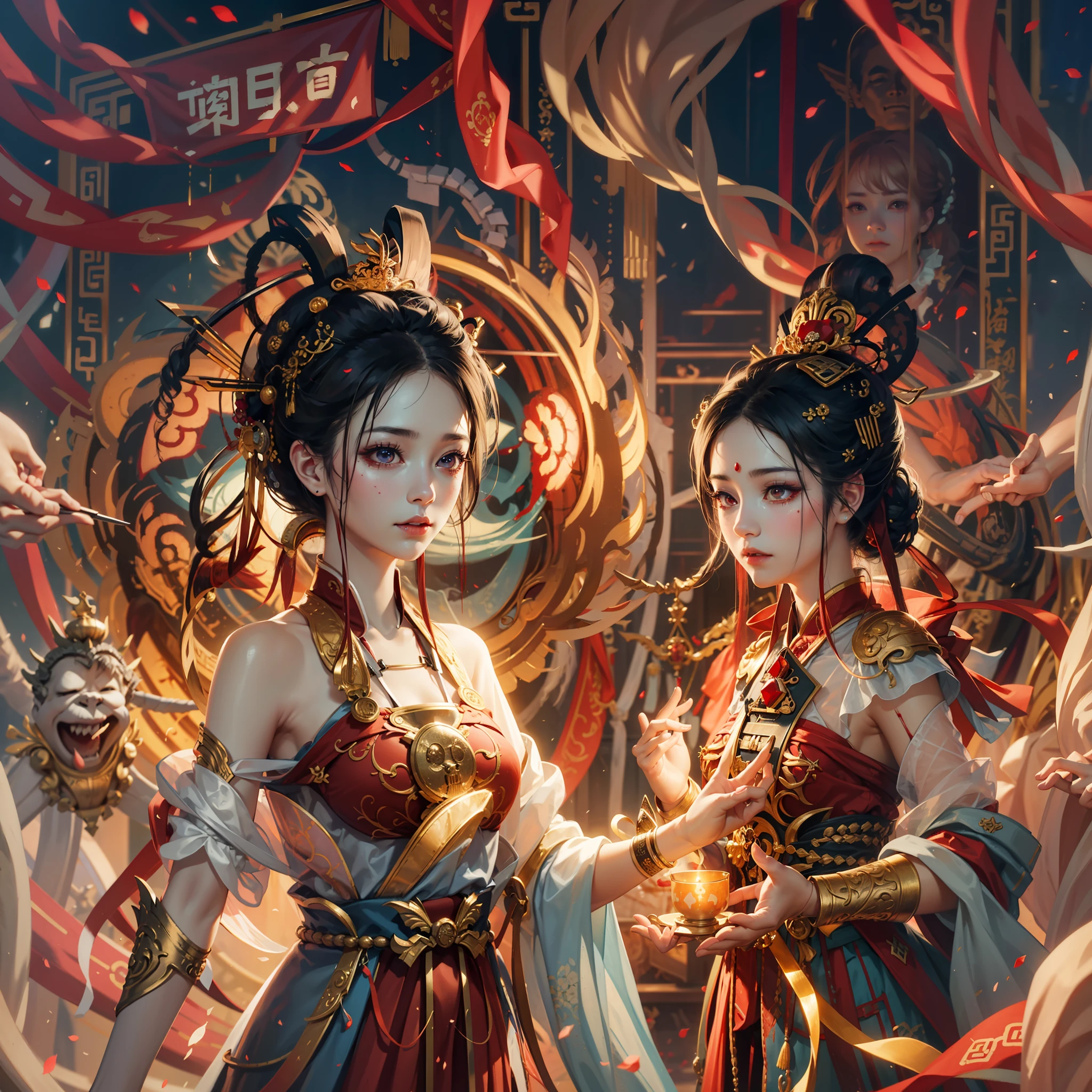 Best Quality, Masterpiece, Ultra Detail, Extreme Detail, 8k Wallpaper, Realistic Details, Movie Lighting, Dynamic Angle, World Mastery Theater, Best Quality, Extremely Delicate Beautiful Girl, Perfect Face, Delicate Facial Features, Perfect Hands, Delicate Eyelashes, Delicate Eyes, Ancient Chinese Hairstyle, Peking Opera, Horror, Spooky Atmosphere, Darkness, Red Lantern, Spirit Rune, Puppet Body, Messy Study, Blood Stain, Bust, Melancholy Expression, Small Laugh, Blood Tears, Rose Petals, Red Candle, Side Look