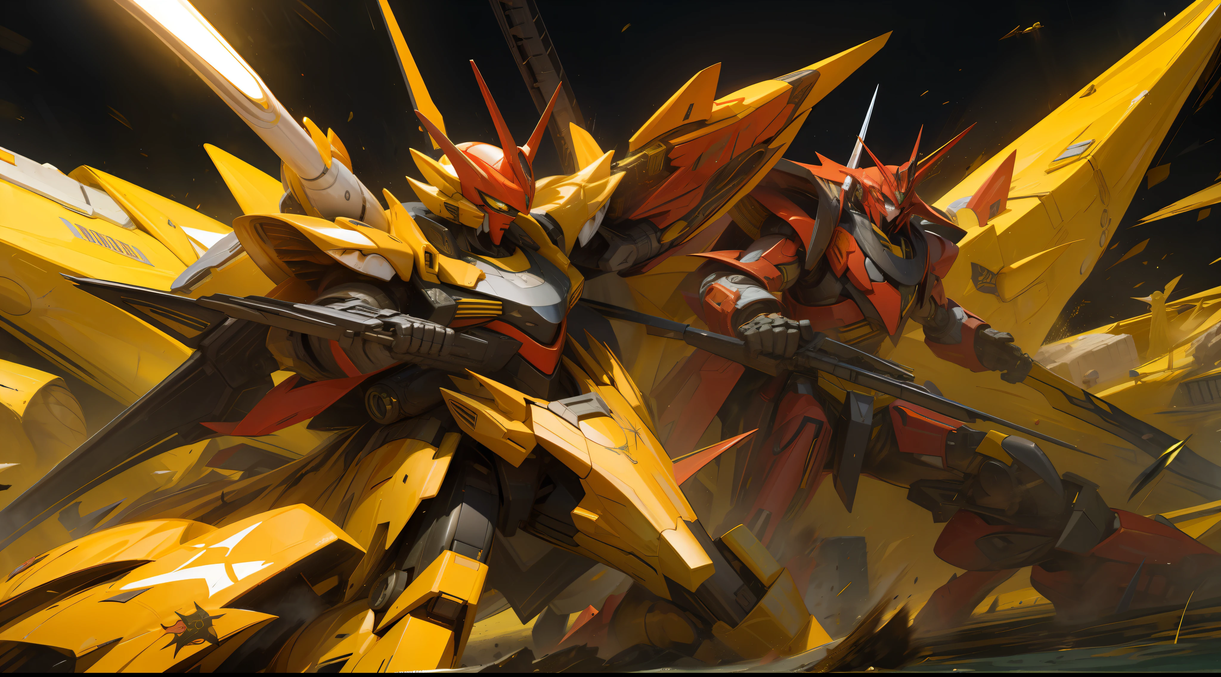 yellow and black, a gurren laggan mecha war in the cosmo