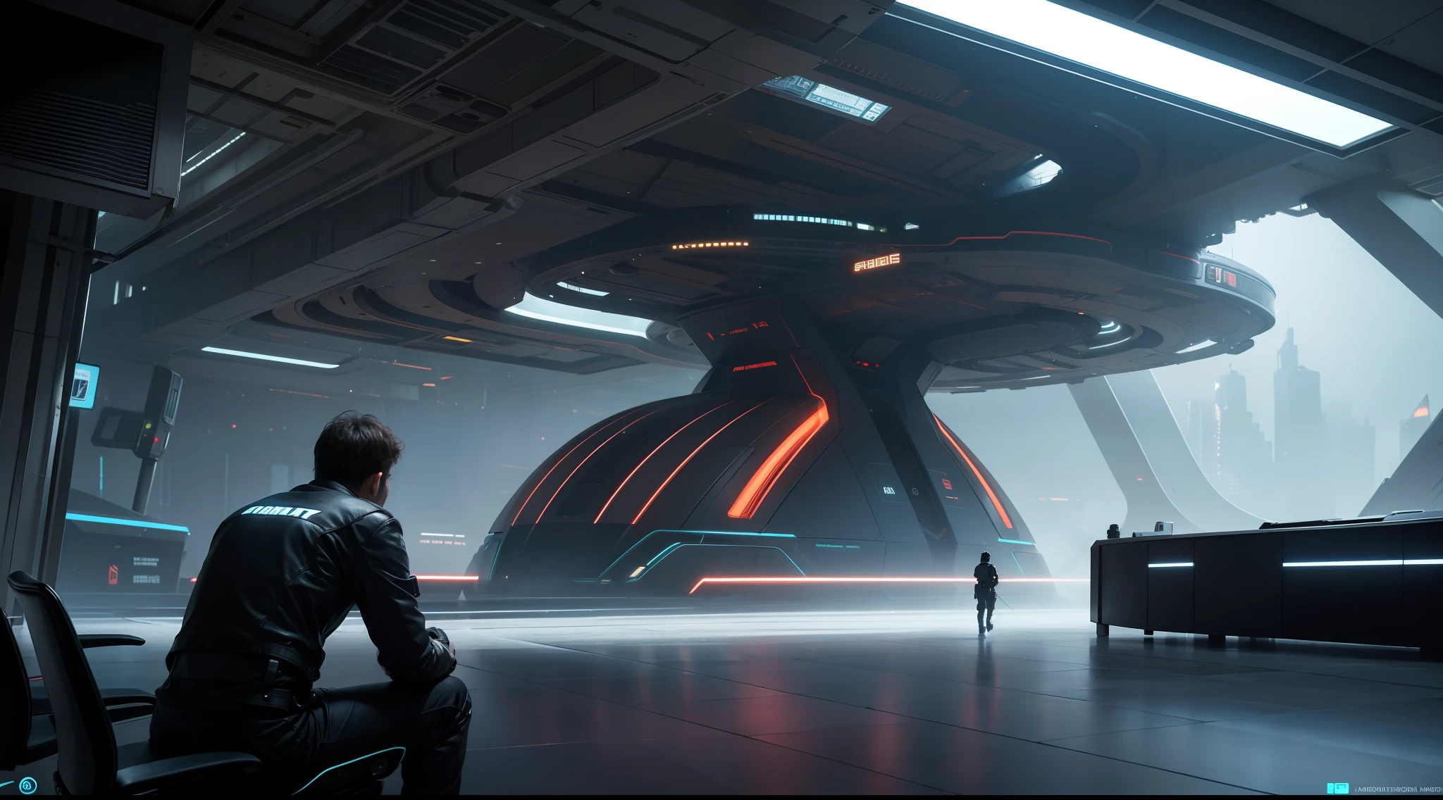 people working, futuristic environment and advanced technology, vibrant, photorealistic, realistic, dramatic, cinematic lighting, sharp focus, 8k