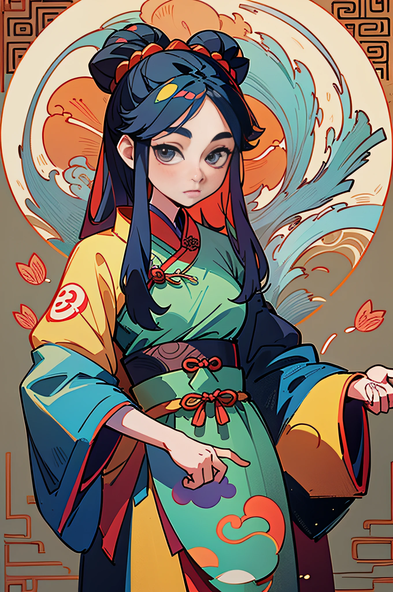 (best quality, masterpiece), 1girl, ancient Chinese woman, a fan, ancient Chinese clothing, flowing tulle, light silk, dango hair, screen, embroidery, upper body, simple background, looking at viewer,(best quality, masterpiece), 4k, --v 6