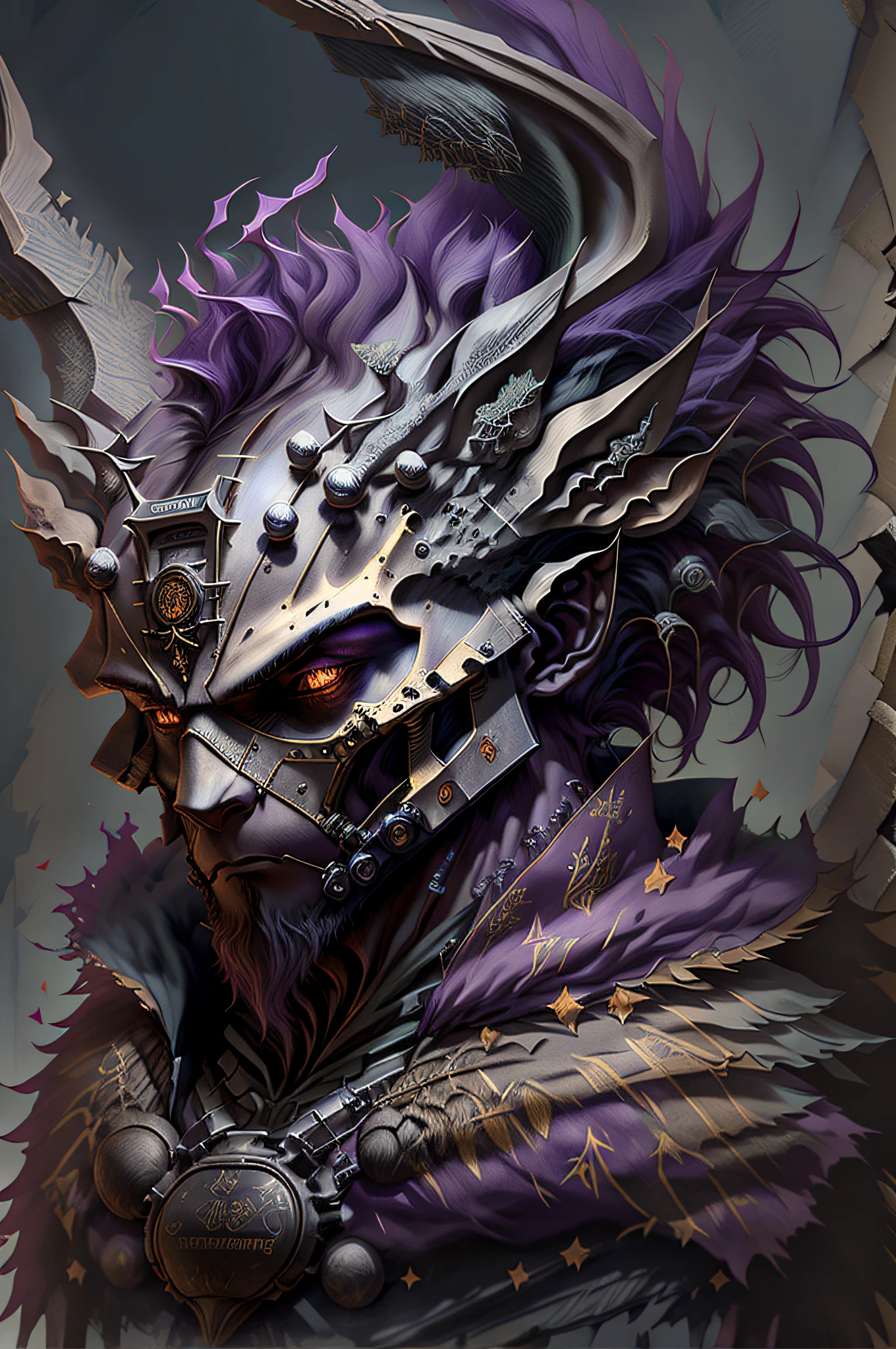 Knight Jackalope, short purple hair, jackalope antlers, dark armor(masterpiece, best quality)