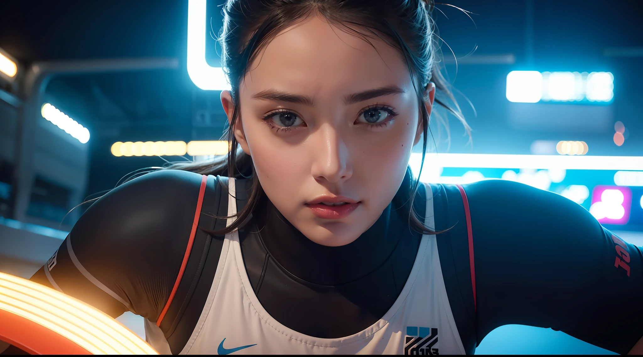 close up people enjoying leisure activities, sportswear, futuristic environment and advanced technology, vibrant, photorealistic, realistic, dramatic, cinematic lighting, sharp focus, 8k