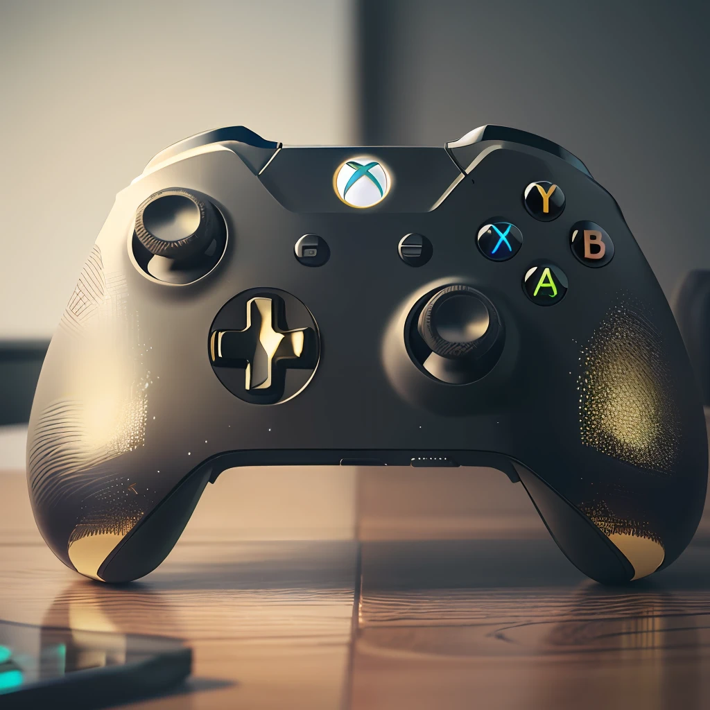 Product Photo, Xbox one elite controller, Black and gold details, HDR 8k RTX on