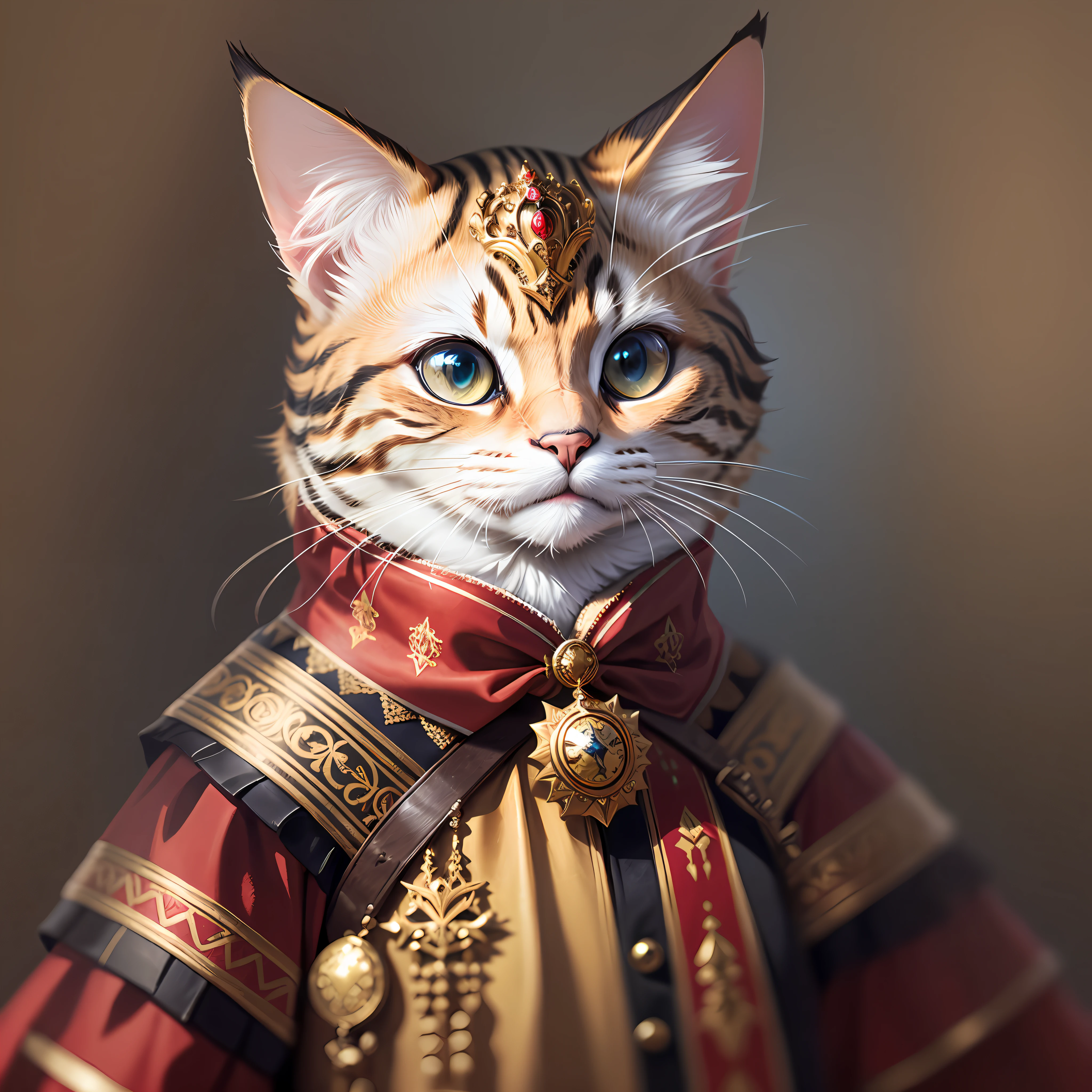 anthropomorphic cat dressed with royal cloth, realistic