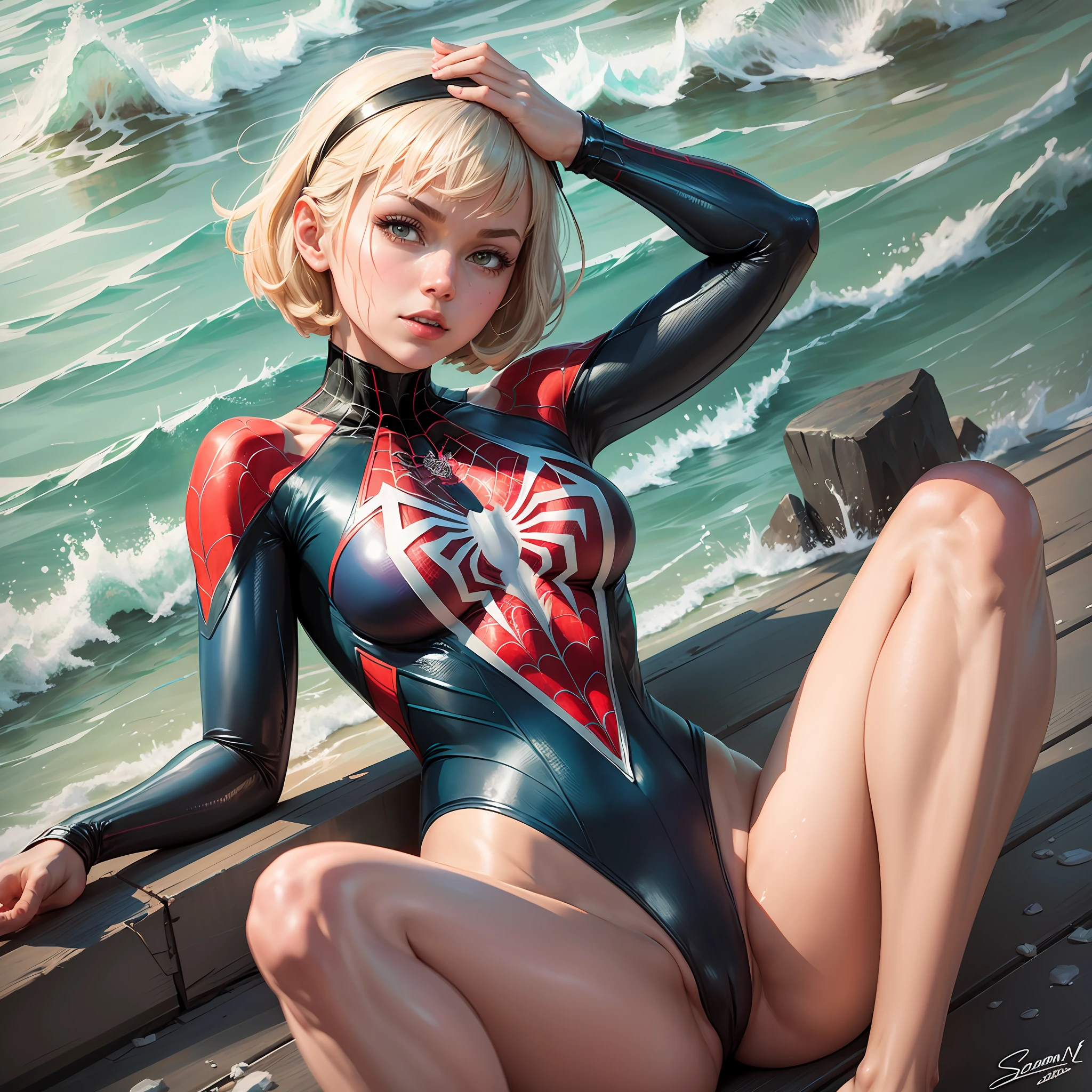 Spider-Man Gwen, swimsuit, seaside --auto --s2