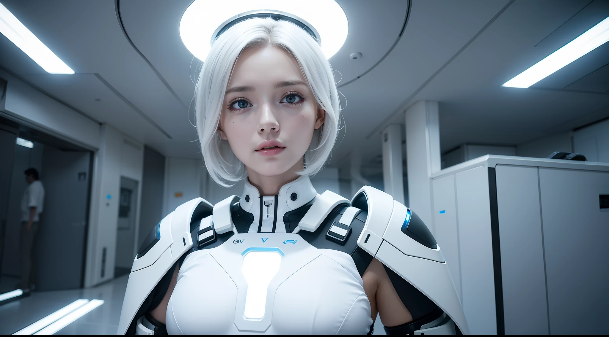 technological advances in healthcare, stylish white clothing, futuristic environment, vibrant, photorealistic, realistic, dramatic, cinematic lighting, sharp focus, 8k