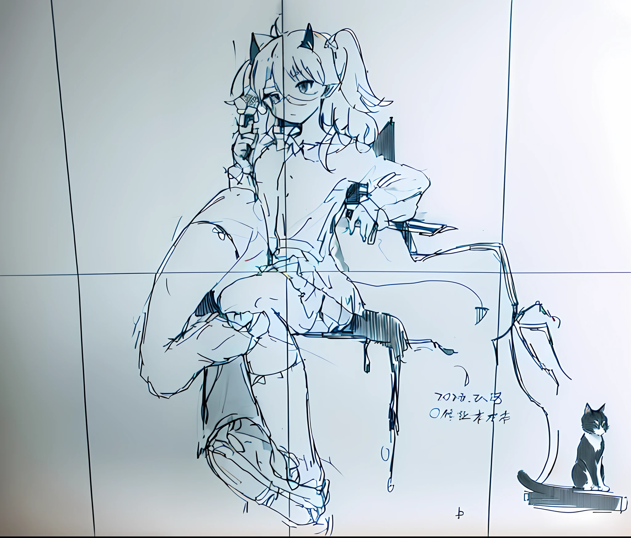sketches of a woman sitting on a chair with a cat on her lap, by Kamagurka, the anime girl is crouching, various pose, by Kamisaka Sekka, line sketch!!, kantai collection style, by Okada Beisanjin, anime sketch, by Naka Bokunen, by Shinoda Toko, by Rei Kamoi
