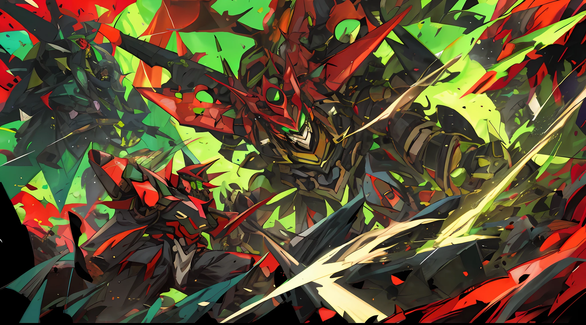 black and green, a gurren lagann mecha war in the cosmo