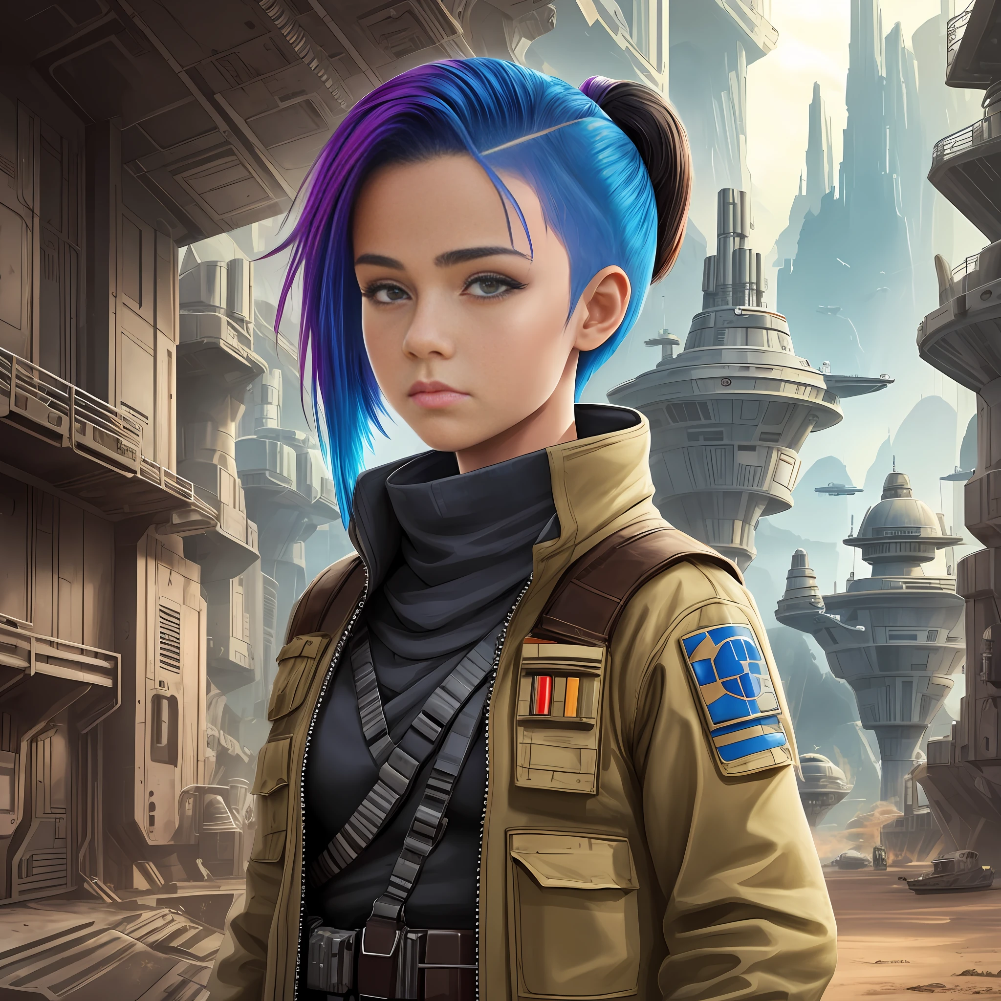16 years old, girl, smuggler, dyed hair, undercut, science fiction environment, star wars environment --auto --s2