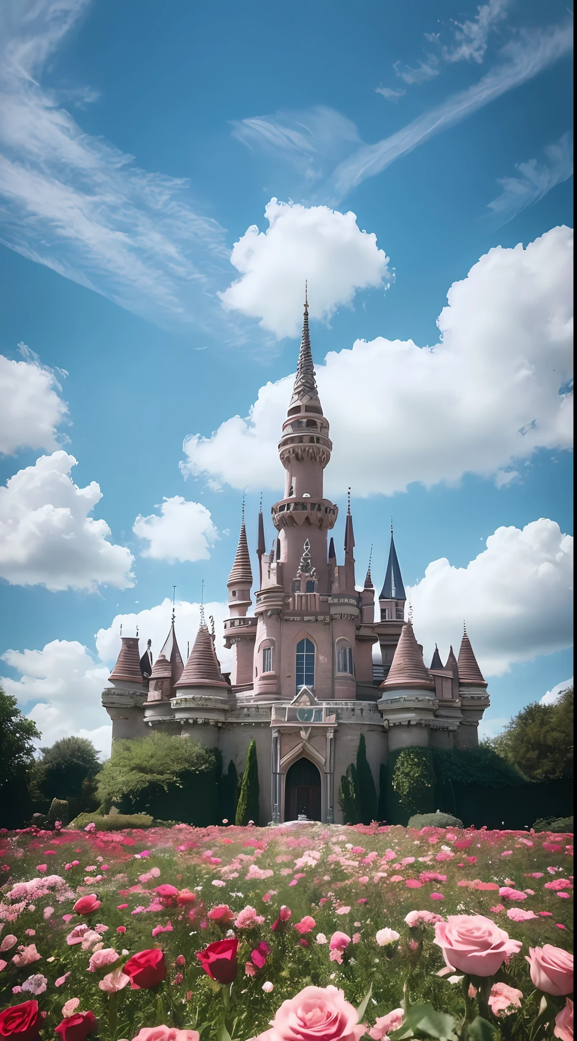 Garden castle,Many
flowers, A few roses,clouds, dramatic clouds above, pink,dreamy ultra wide shot, atmospheric, hyper realistic, 8k, epic composition, cinematic, octane render, artstation landscape vista photography by
Carr Clifton