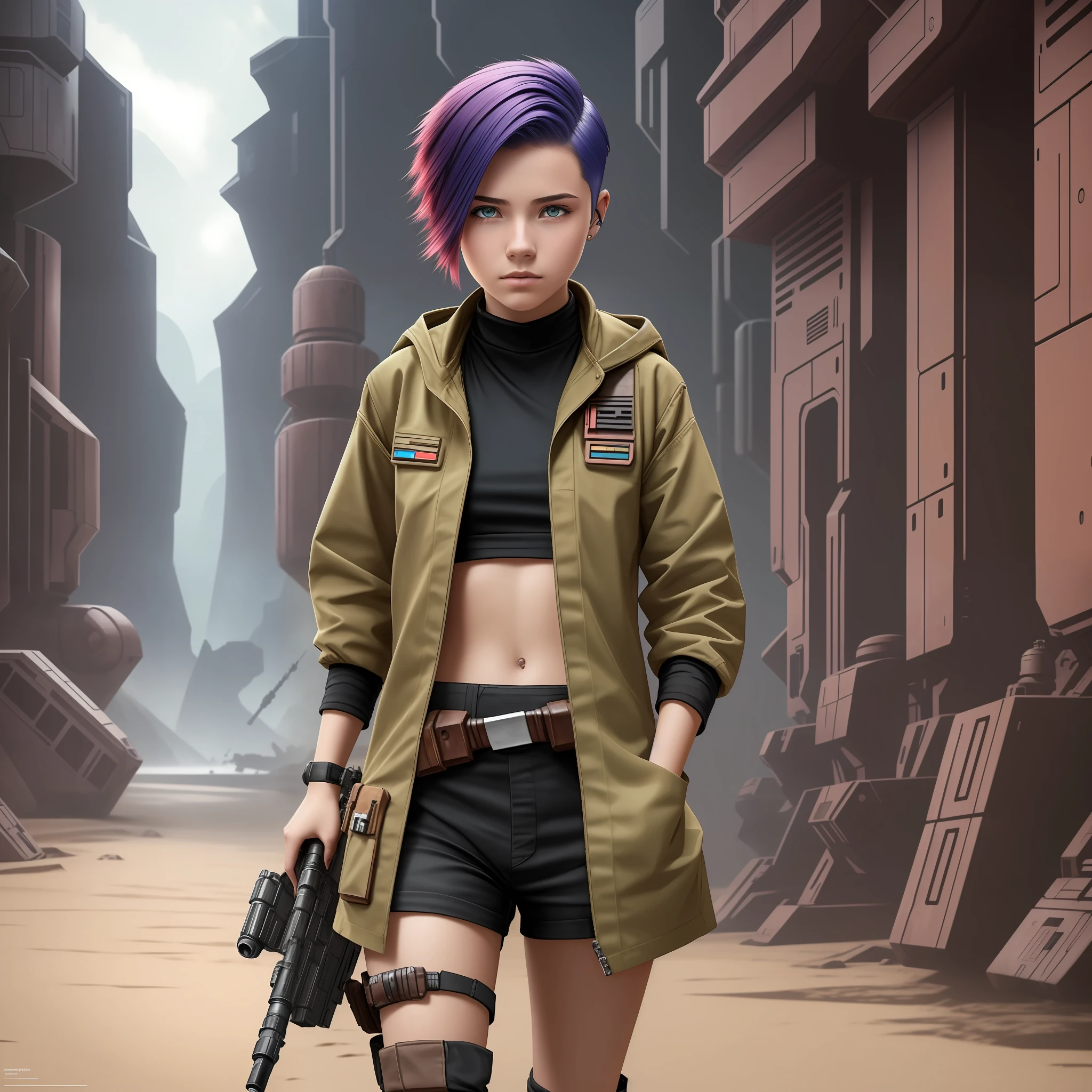 18 years old, girl, smuggler, dyed hair, undercut, science fiction environment, star wars environment --auto --s2